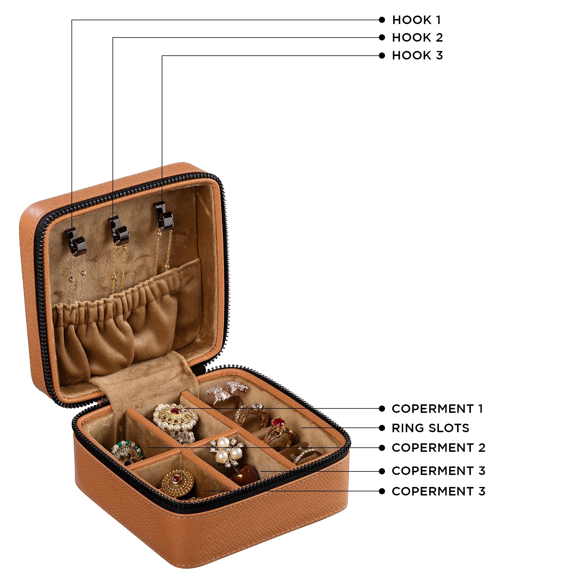 The Tan Verona Jewellery Box Jr. | Premium Travel-Friendly Jewellery Case with Zip Closure | Elegant Gifting Organizer Leather Talks
