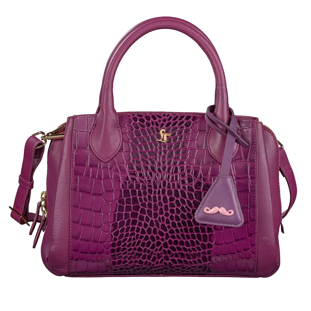 Clara Jr. Leather Handbag for Women | Genuine Blue Croco Embossed Sling Bag | Color: Pink Leather Talks