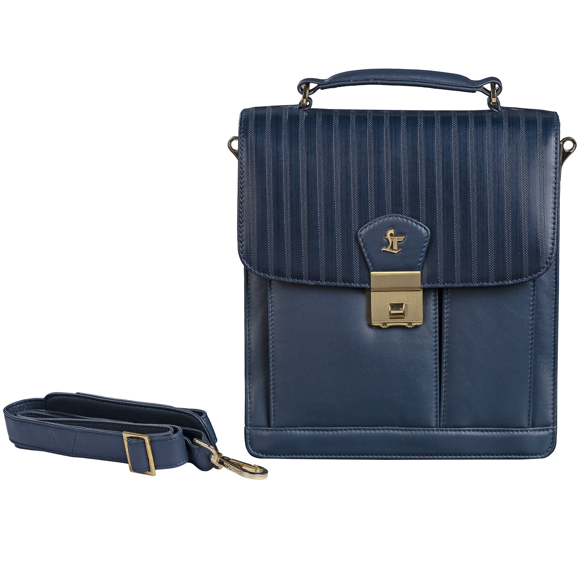 Men’s genuine leather messenger bag with flap cover and adjustable crossbody strap