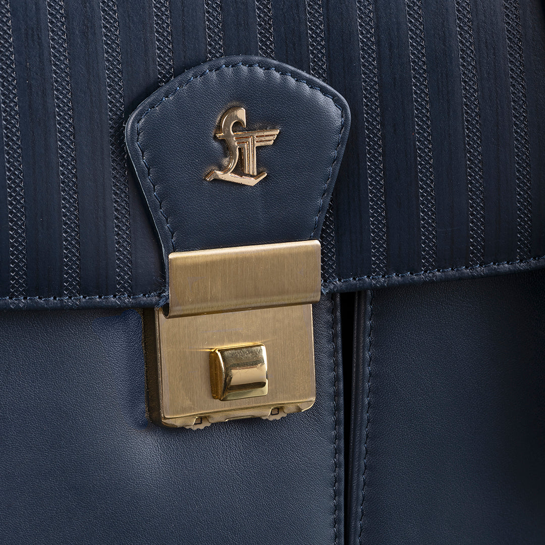 Leather shoulder bag featuring integrated 2-digit combination lock for security