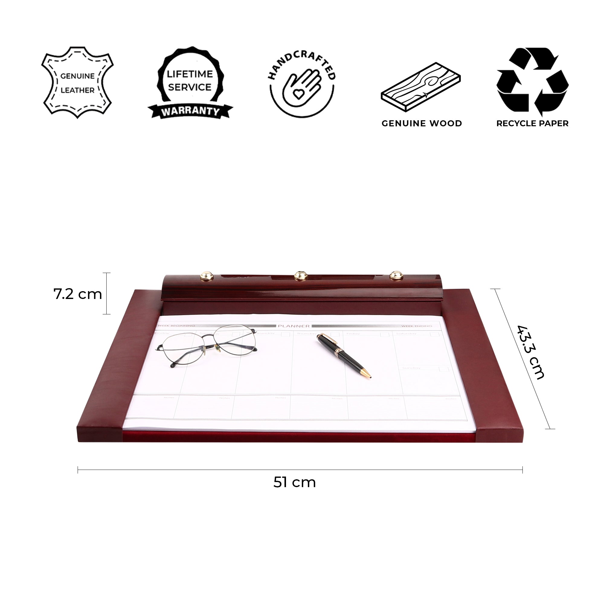 Wood Leather Desktop Planner | Color - Cherry