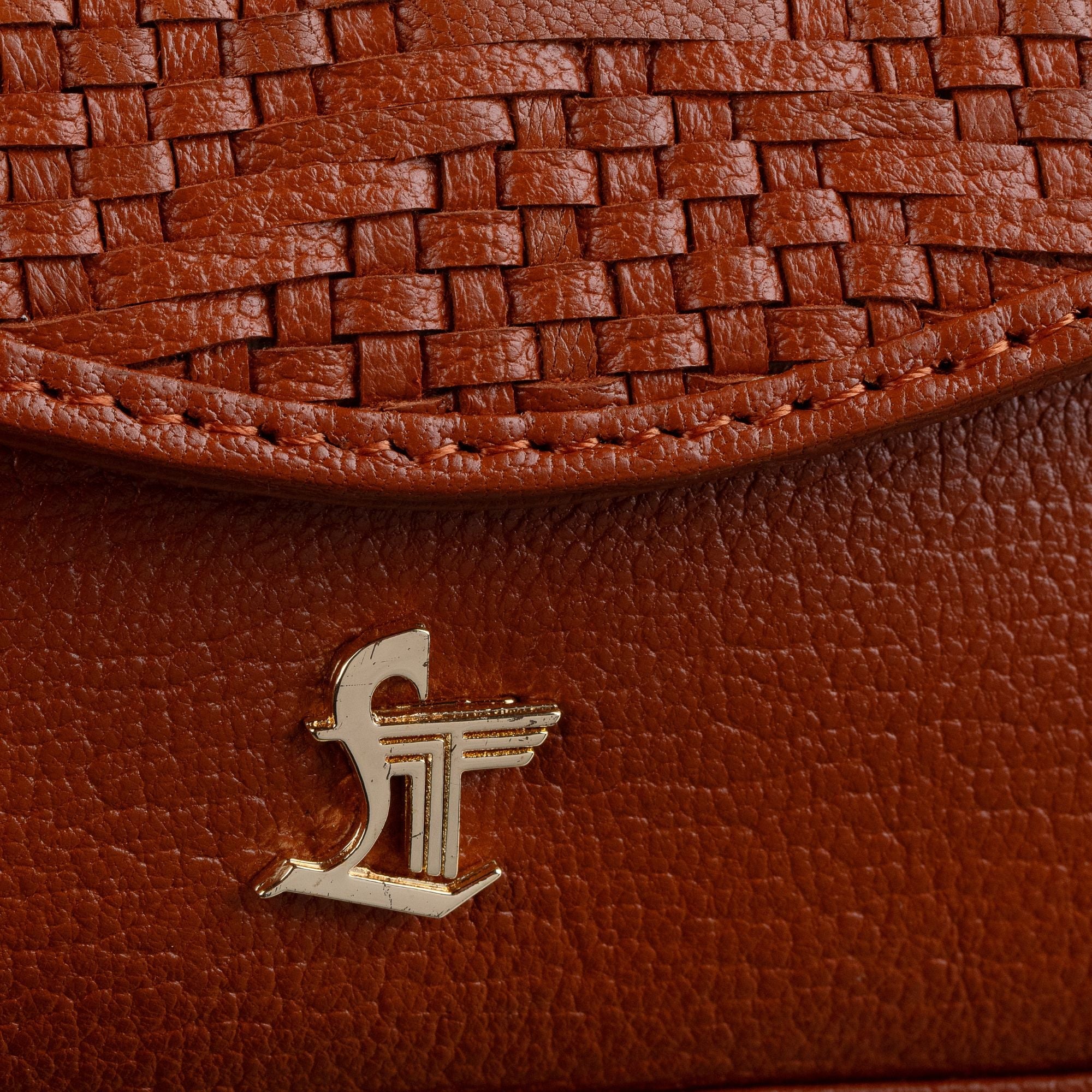 Genuine Leather Sling Bag for Women | Hand-Woven Crossbody Bag | Two Looks in One | Luxury Mini Shoulder Bag for Evening & Casual Wear | Color: Orange Leather Talks