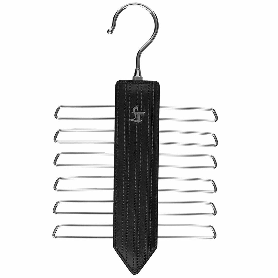 Leather Wooden Tie Hanger | 100% Genuine Leather | Color: Black