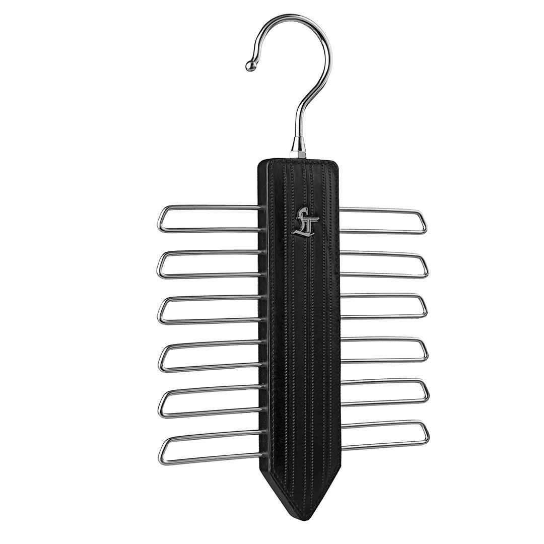 Leather Wooden Tie Hanger | 100% Genuine Leather | Color: Black