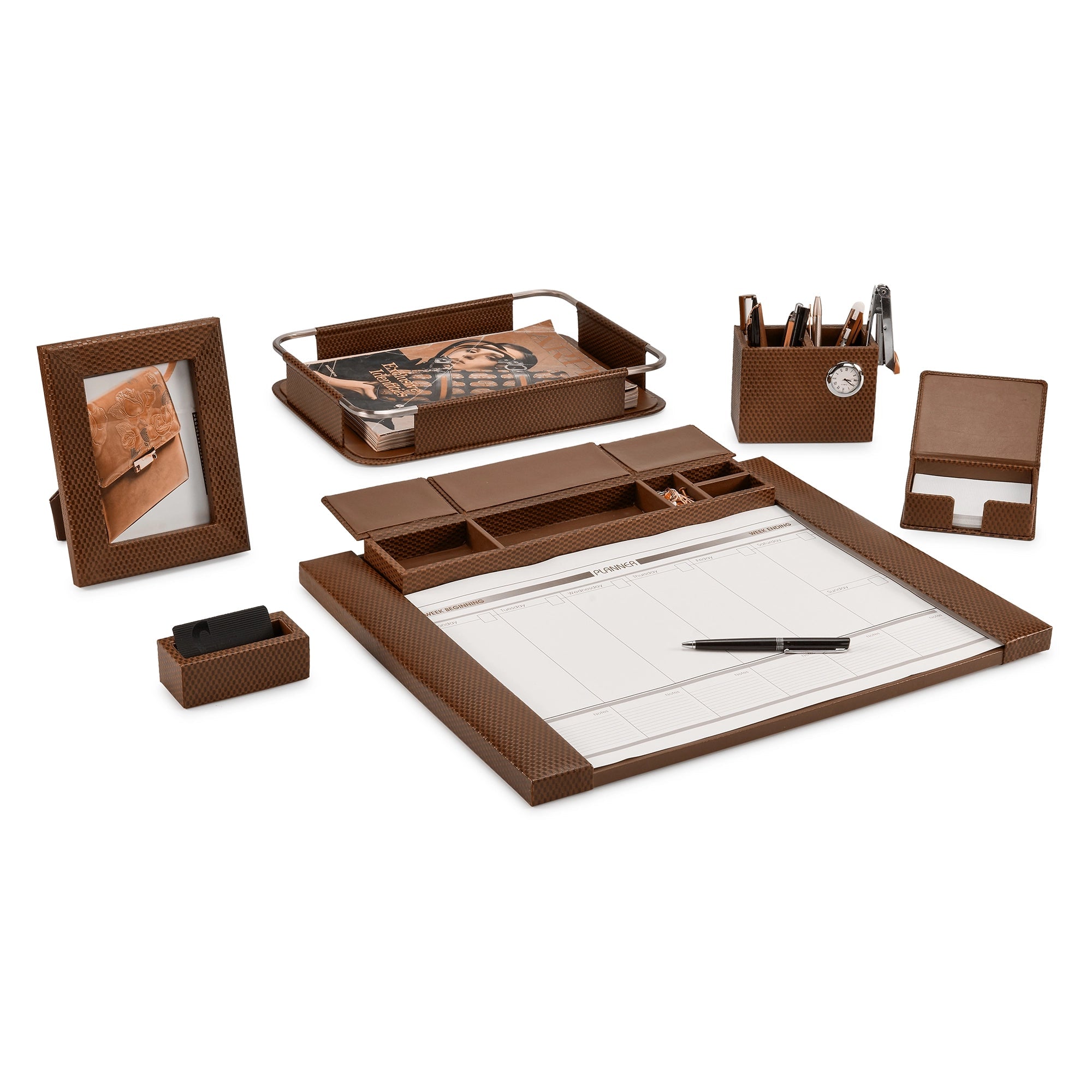Desktop Planner Set I | Office Table Accessories| Color- Brick Brown Leather Talks