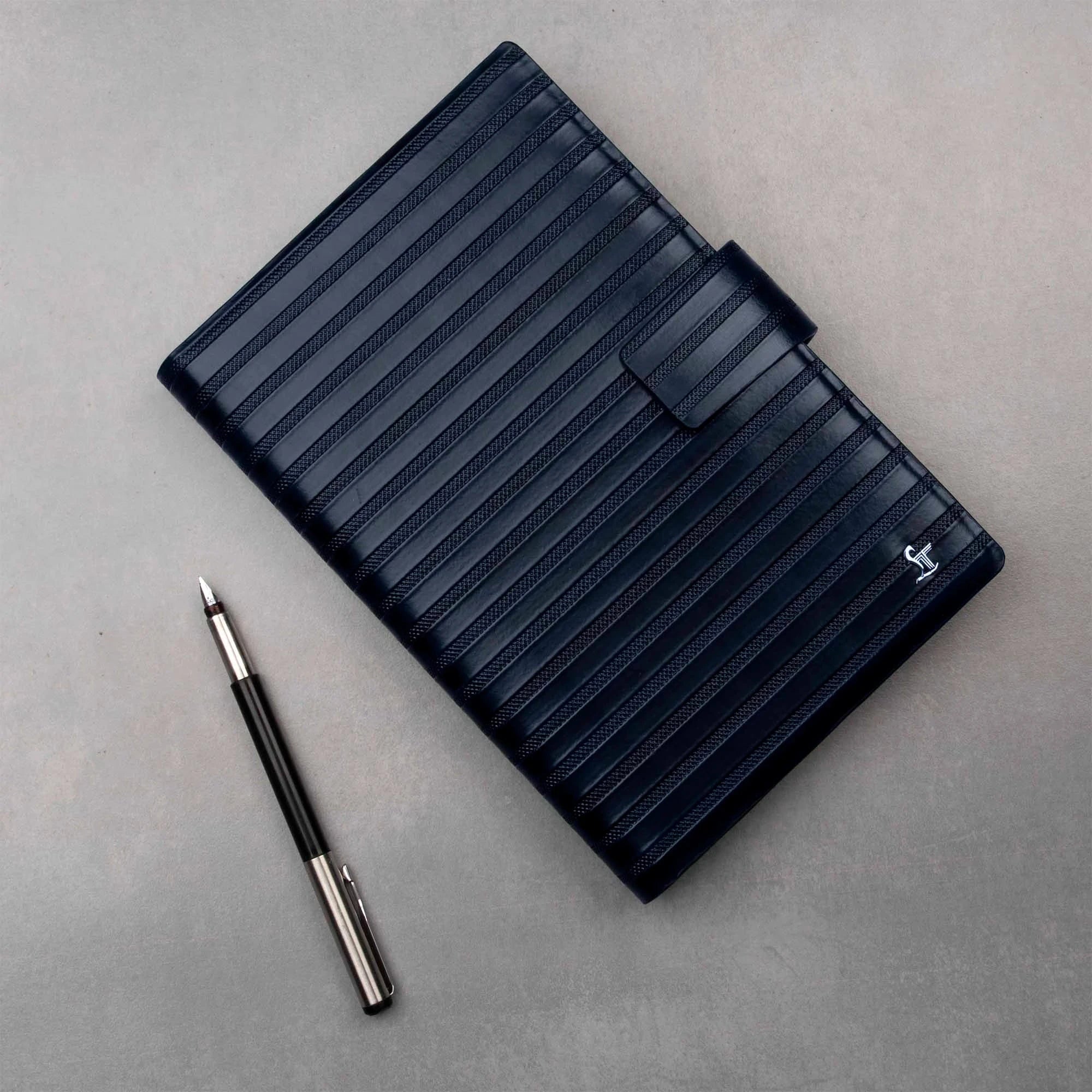 LT Smart Leather Notebook with Power Bank (5000 mAh) | Diary with Power Bank | Color: Italian VT Stripe Blue LeatherTalks