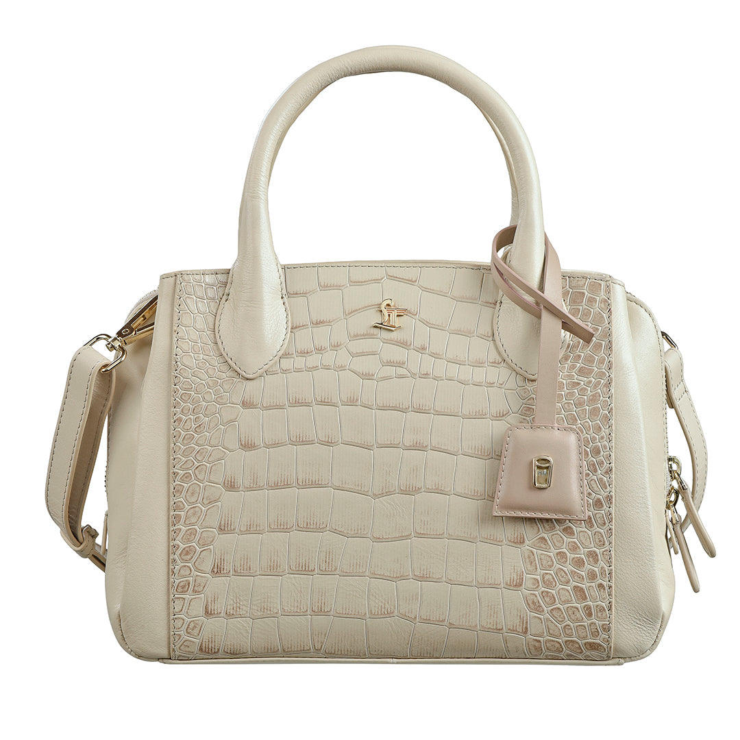 Clara Jr. Leather Handbag for Women | Genuine Croco Embossed Sling Bag | Color: Beige, Blue, Black, Brown, Pink Leather Talks