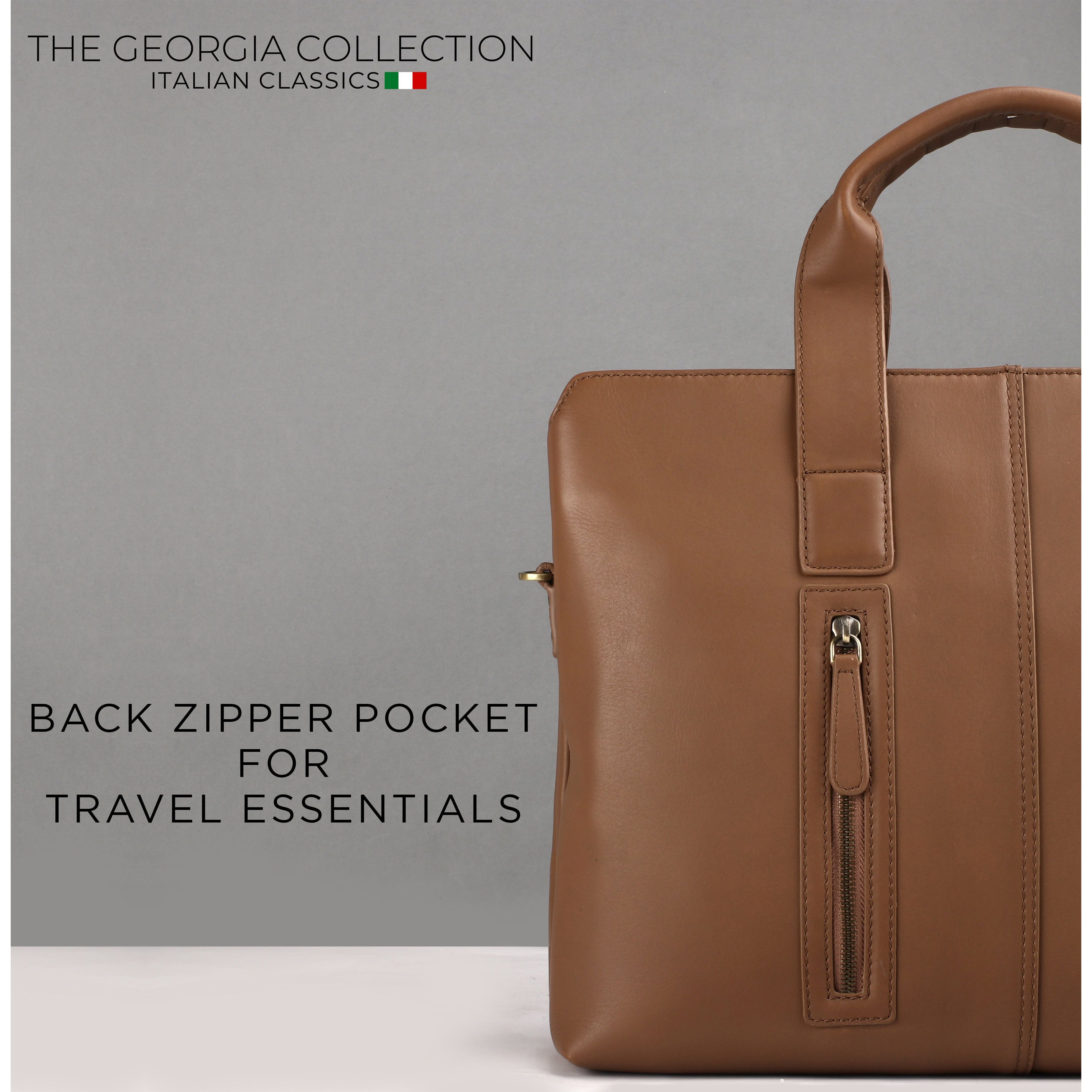 Georgia Collection | Leather Portfolio Bag | For Office Use | Colour - Beige & Tan Leather Talks