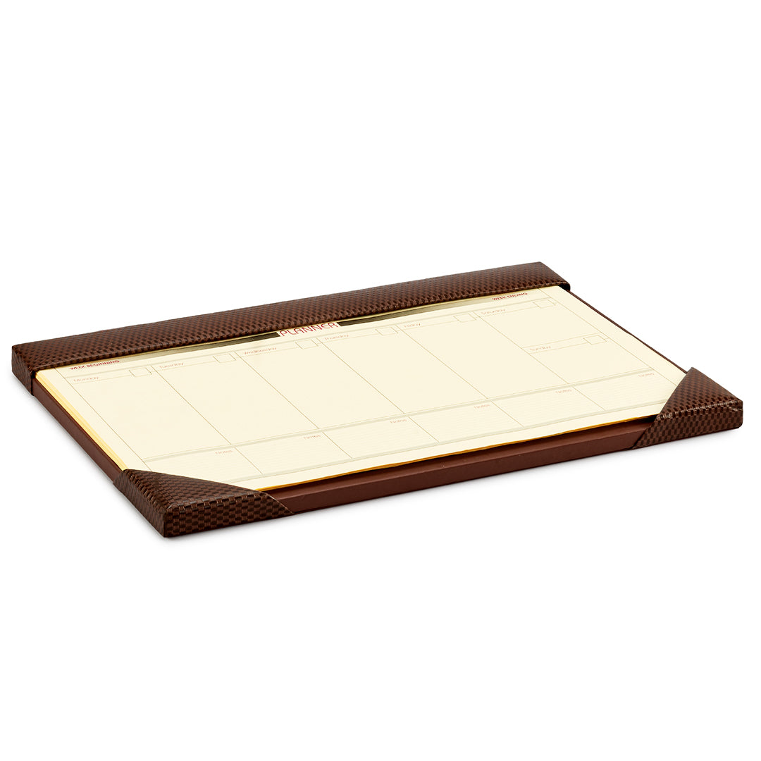Corporate New Year Gift | Desktop Planner Set II | Office Table Accessories | Embossed Genuine Leather | Color- Brick Brown Leather Talks