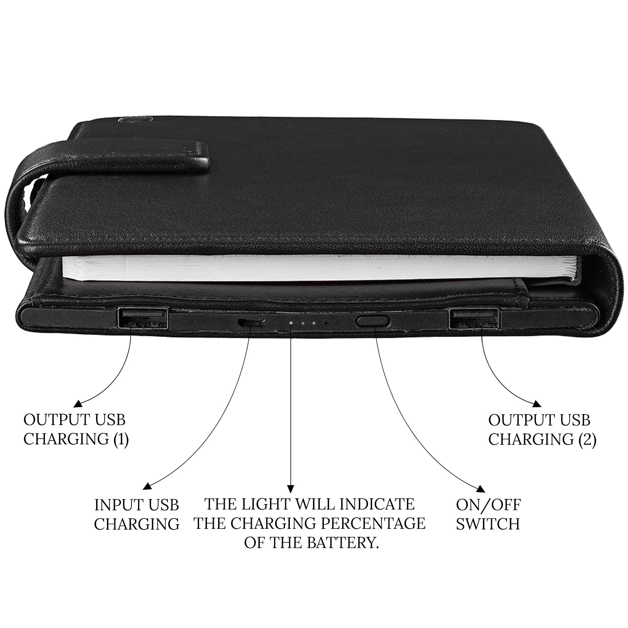 LT Smart Leather Notebook with Power Bank (5000 mAh) | Diary with Power Bank | Color: Nappa Black LeatherTalks