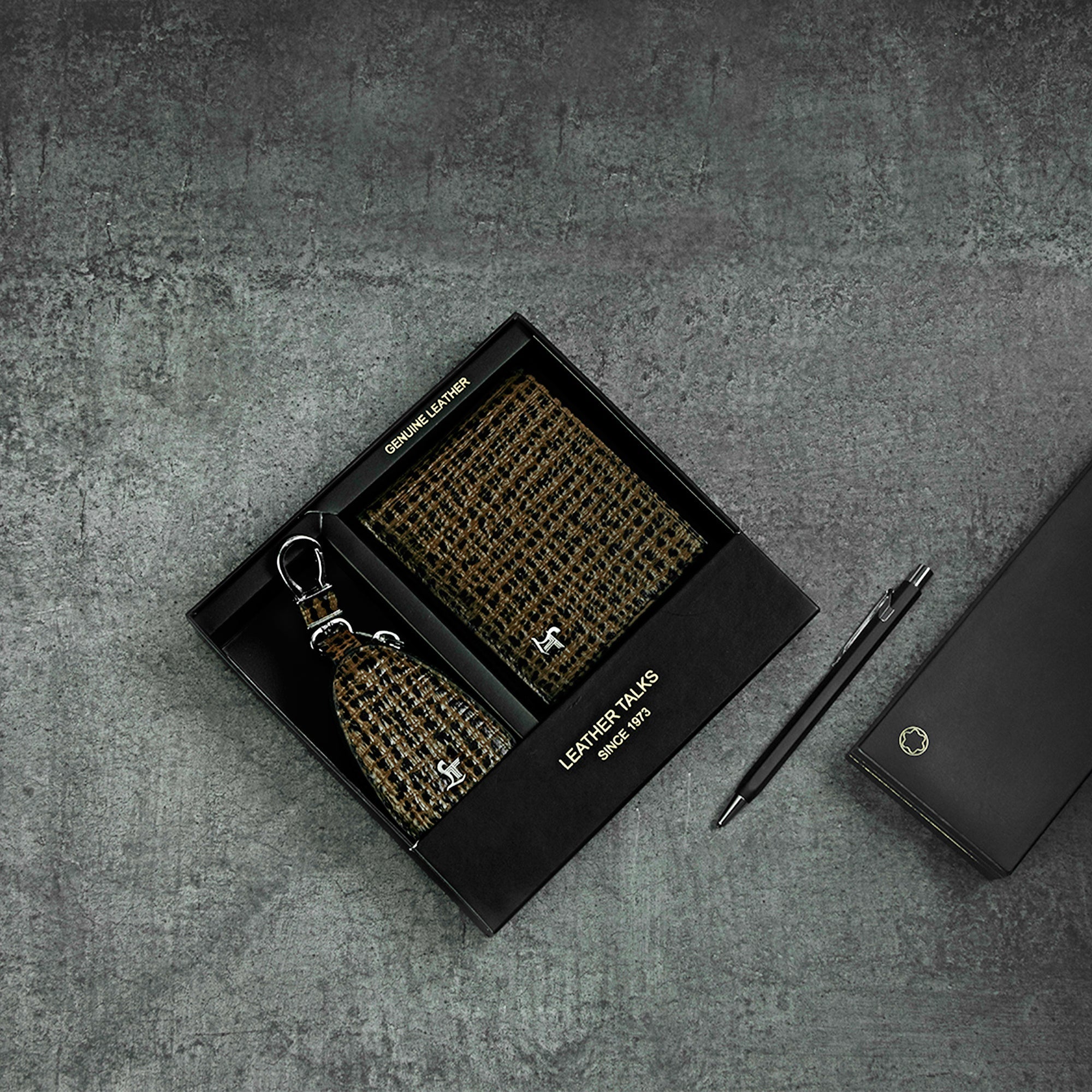 Set of II Gift Set Men's Wallet fab IV& Prime Key Pouch - Premium Leather Accessories | Color- Brown Leather Talks