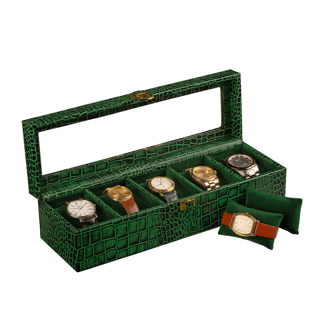Premium Genuine Leather Watch Box for Men – Luxury 5-Slot Wristwatch Organizer with Push Lock