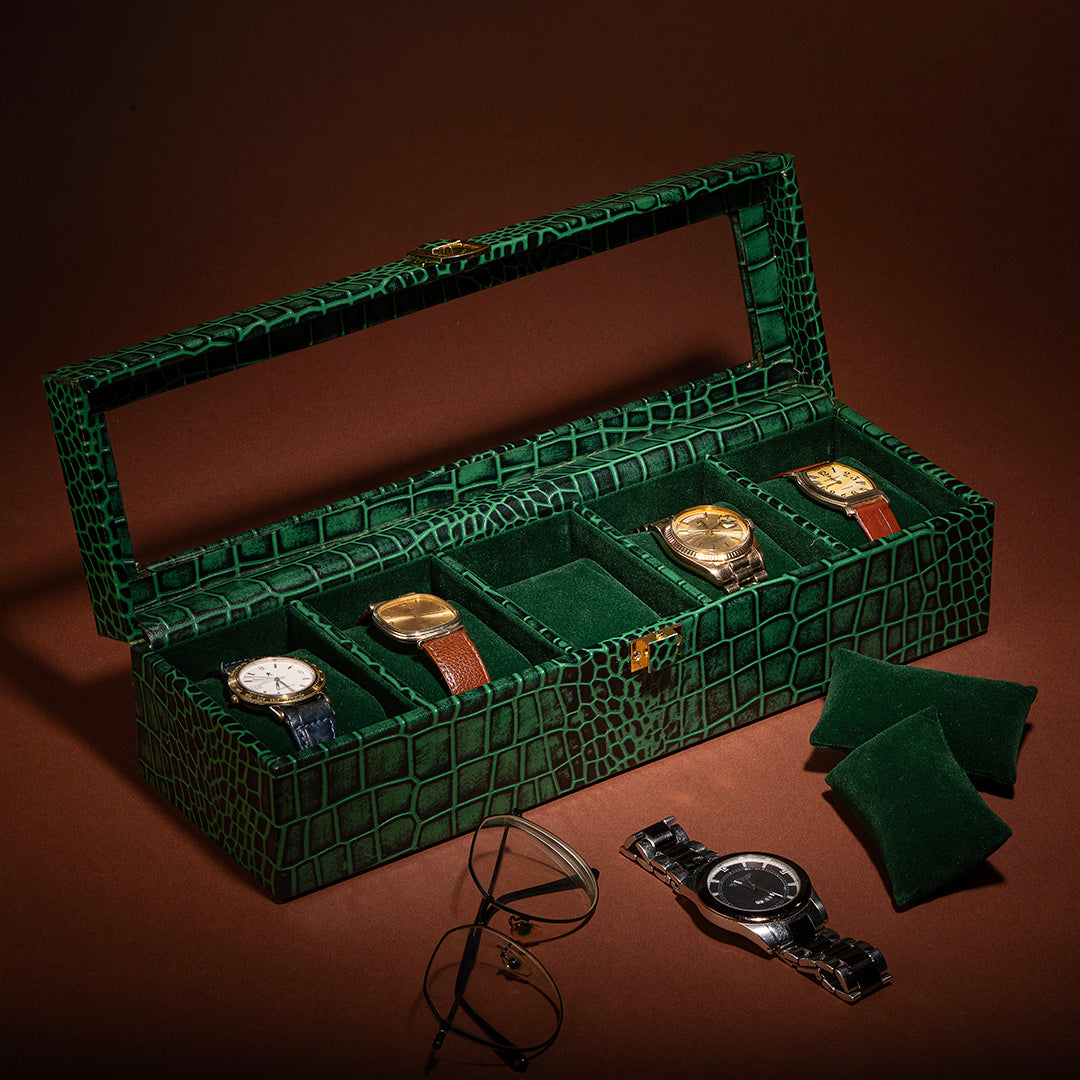 Premium Genuine Leather Watch Box for Men – Luxury 5-Slot Wristwatch Organizer with Push Lock