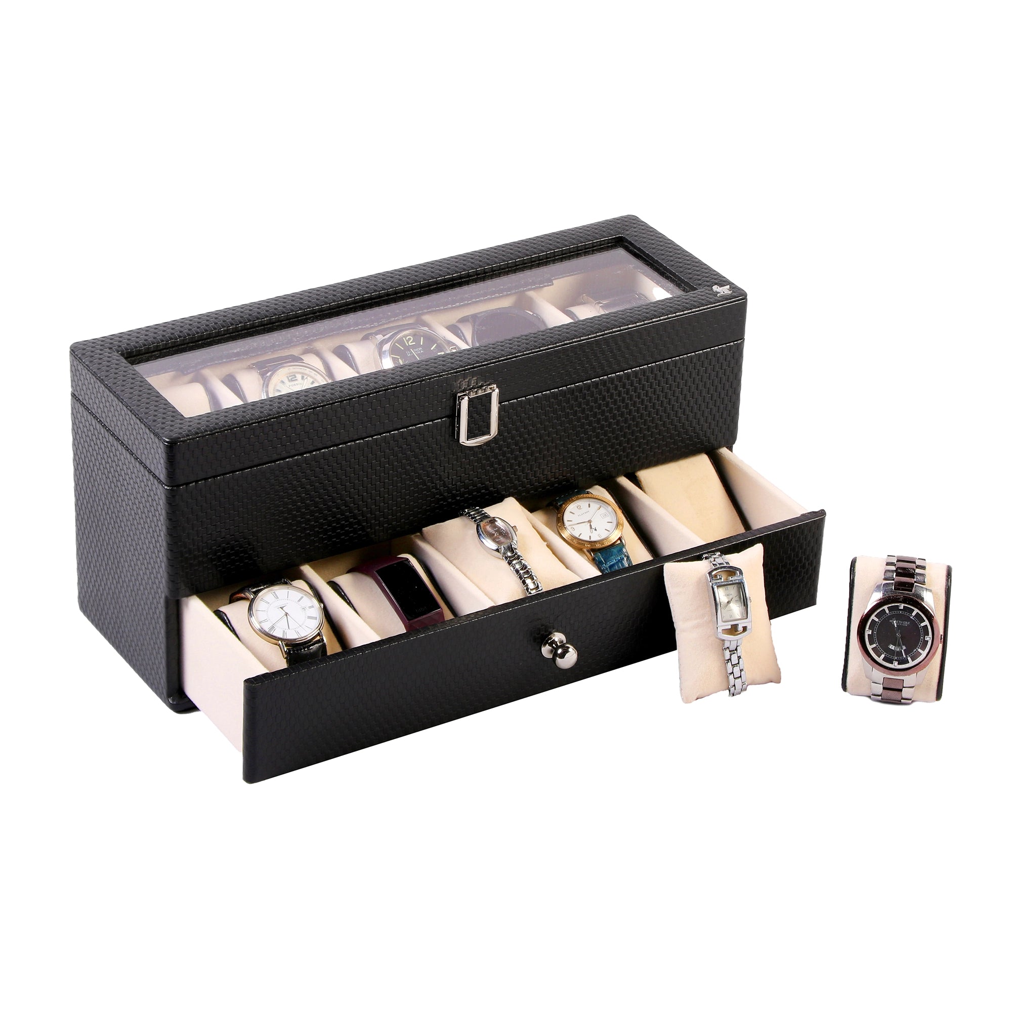 Genuine Leather Watch Storage Case with Cushioned Slots