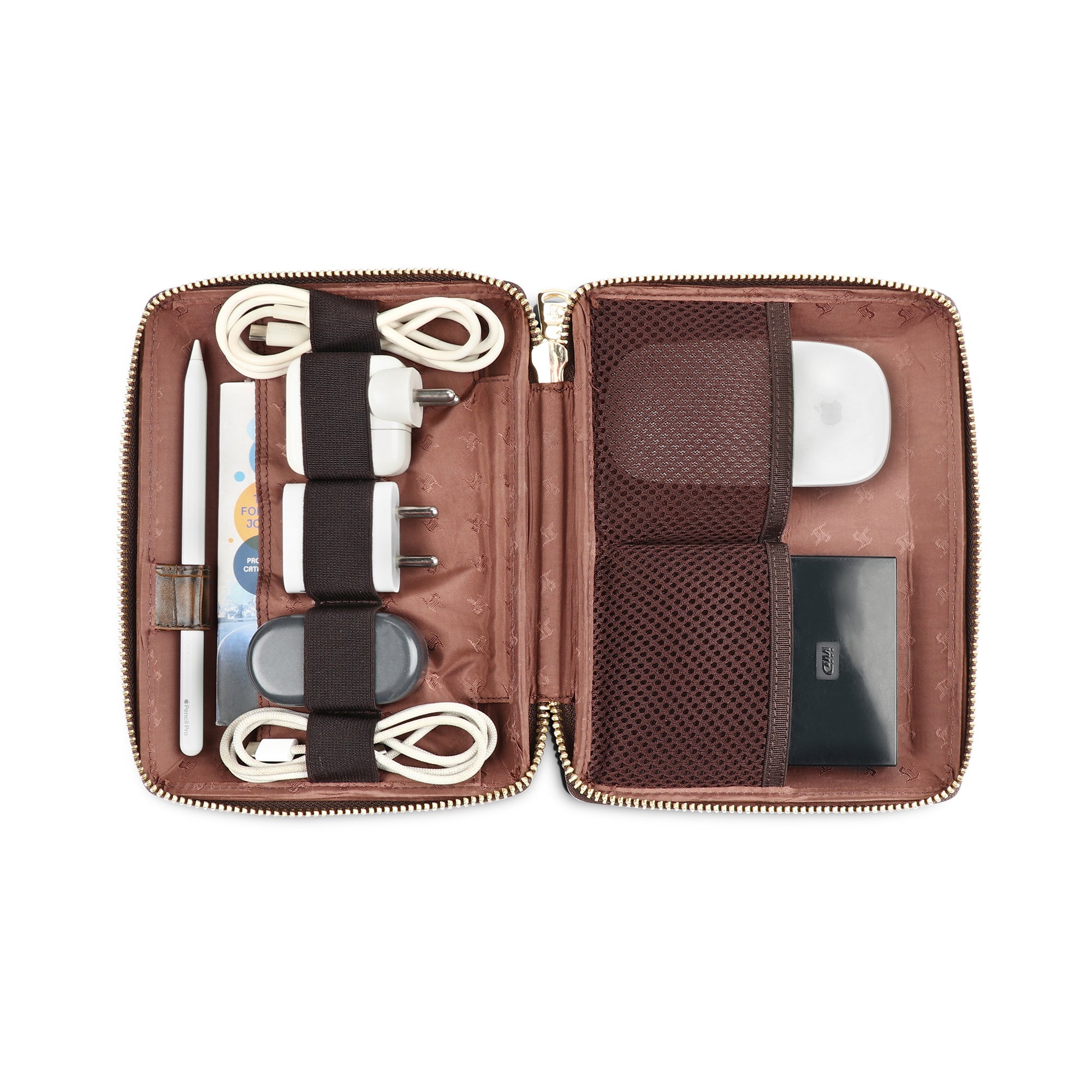Harbinger Tech Kit - Genuine Leather Tech Organizer Case | Travel Cable Storage Bag | Luxury Electronic Accessories Pouch for Chargers, Wires & Gadgets | Color: Browm Leather Talks
