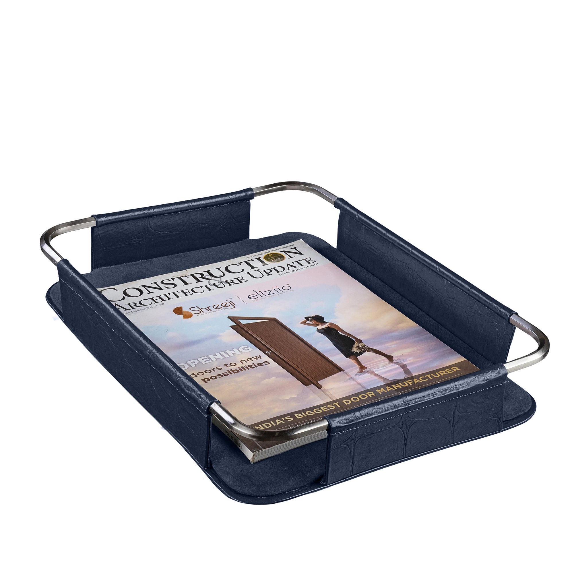 Desktop Planner Set I | Office Table Accessories| Crocodile Embossed Genuine Leather | Color- Blue Leather Talks