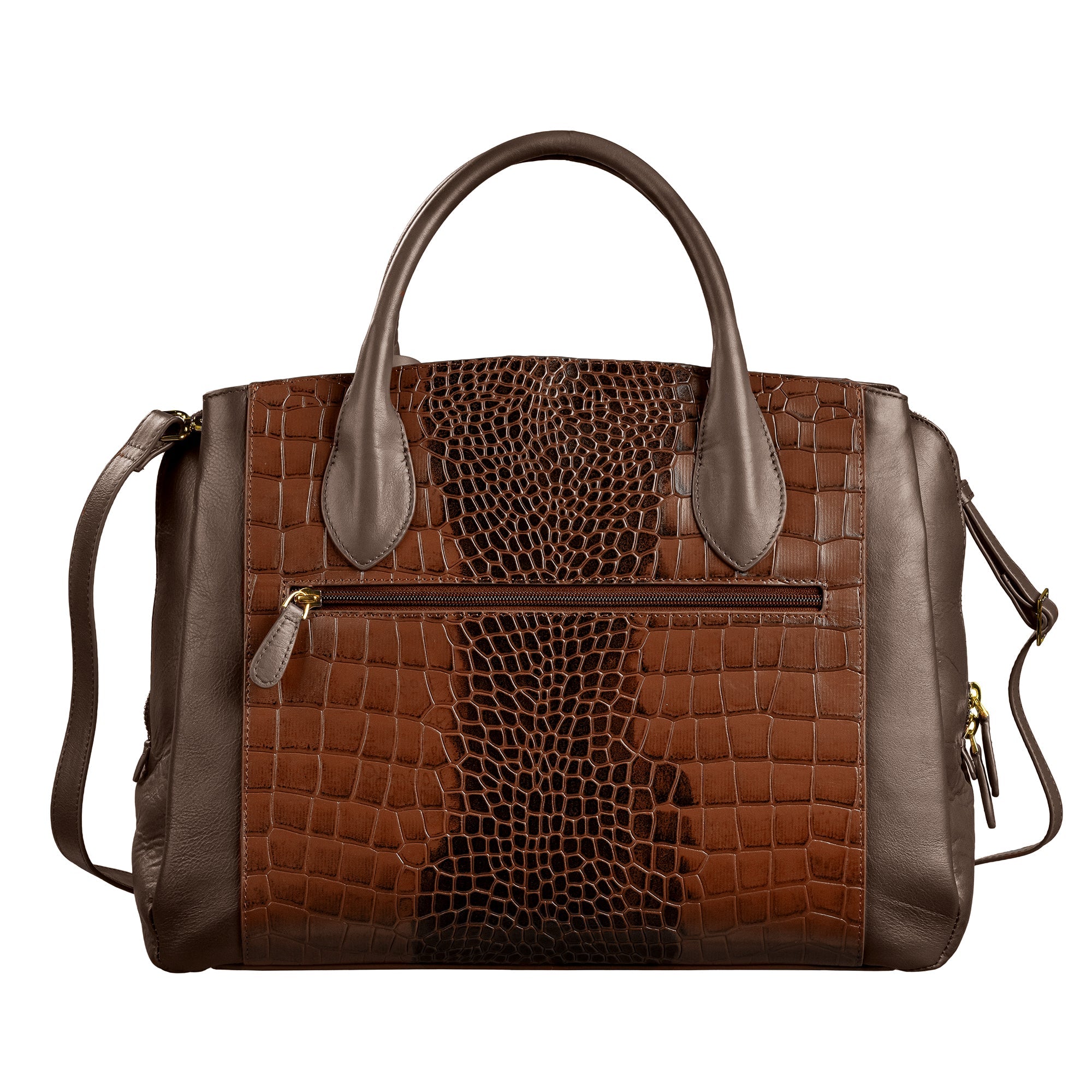 Clara Sr. Leather Laptop Carry Bag | Large Croco Embossed Tote Bag for Women | Genuine Leather Shoulder Bag for Office, Travel & Everyday Use |Color: Brown, Black, Blue, Pink, Beige Leather Talks