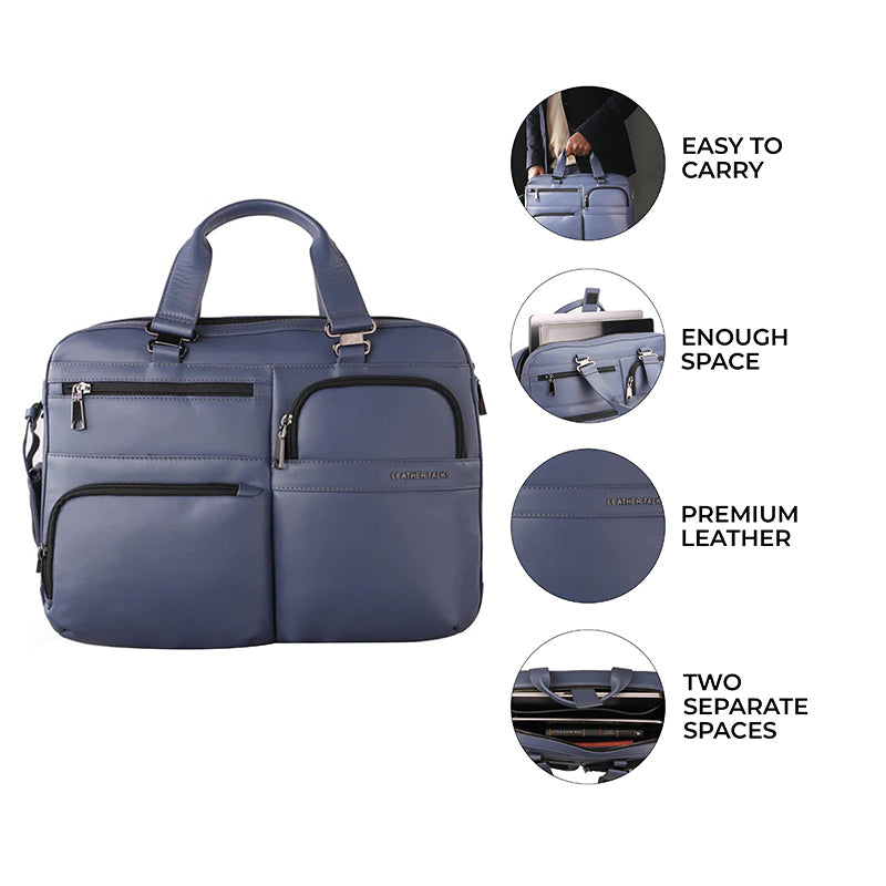 Jacob | Leather Briefcase For Men | 100% Genuine Leather | For Office | Colour: Blue