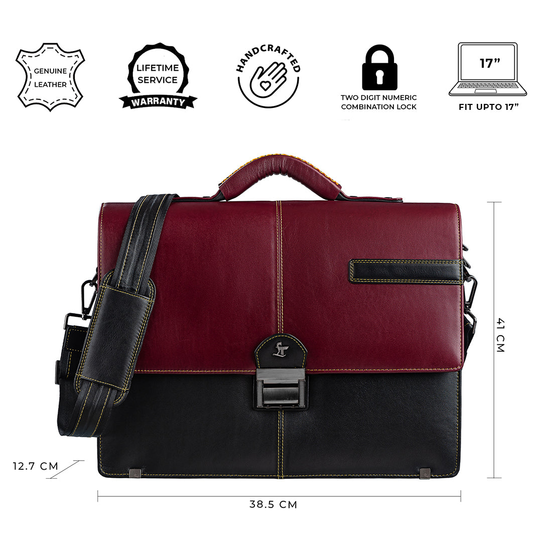 Chris Brown I | Luxury Leather Laptop/Office Bag | Genuine Leather Folio Bag | Color: Cherry LeatherTalks
