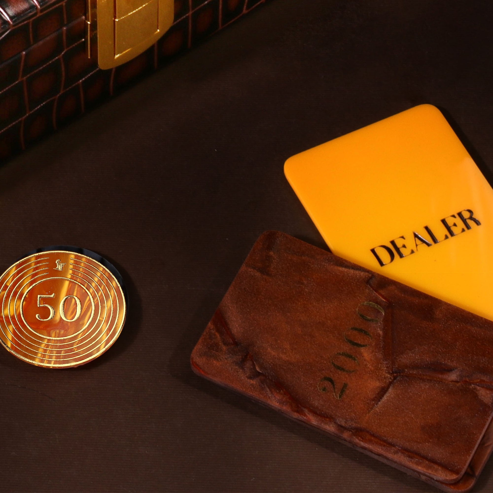 Leather Poker Box | Croco Embossed Genuine Leather | Color: Brown, Blue & Tan Leather Talks