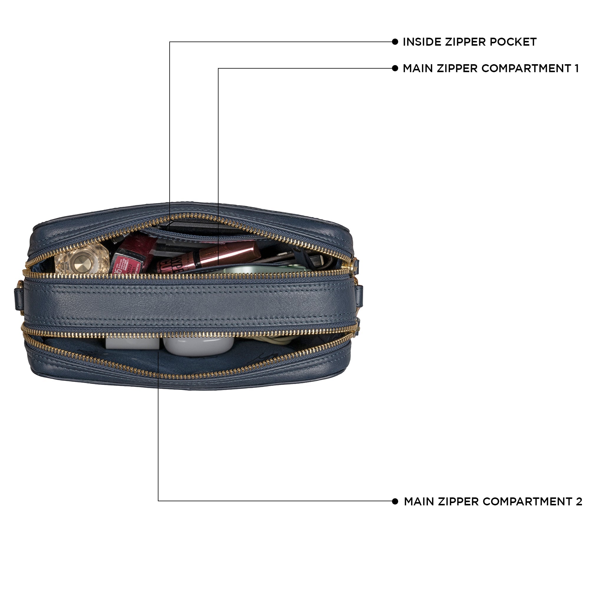 Clara Women’s Genuine Teal Blue Leather Sling Bag | Top View