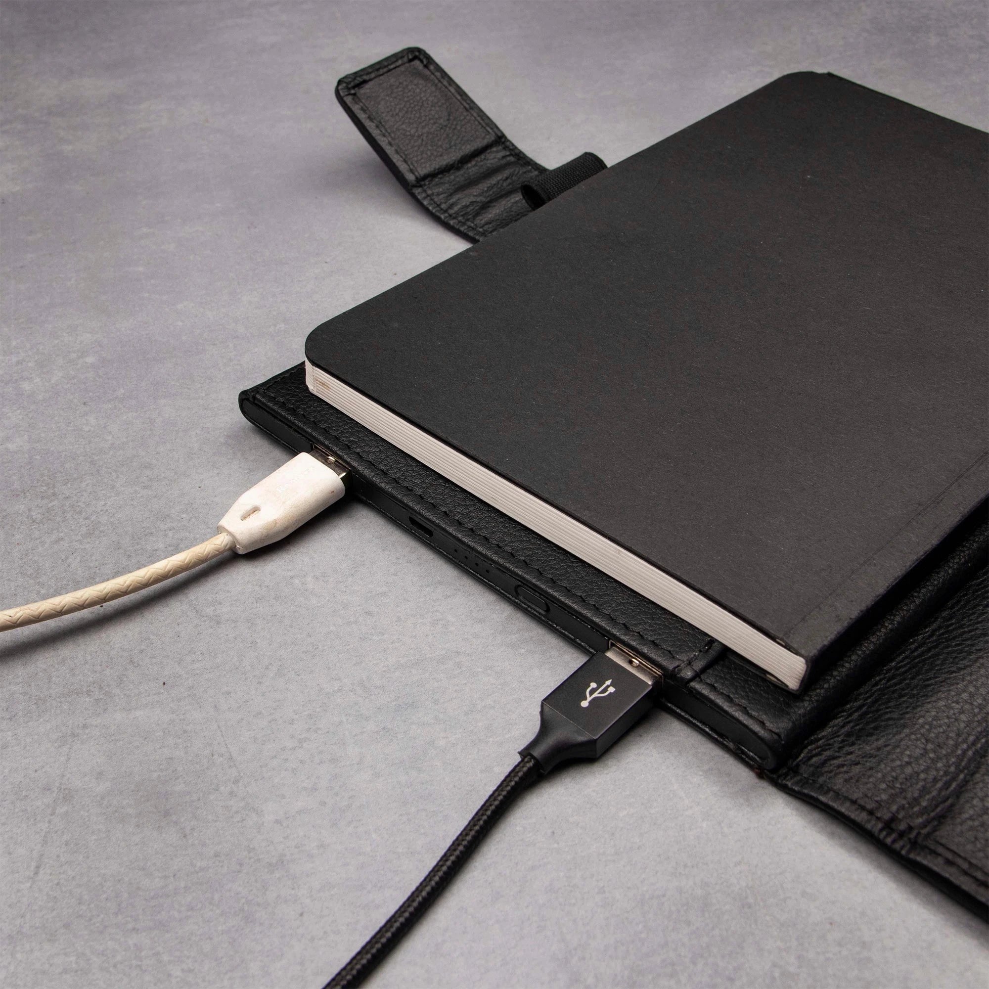 LT Smart Leather Notebook with Power Bank (5000 mAh) | Diary with Power Bank | Color: Nappa Black LeatherTalks