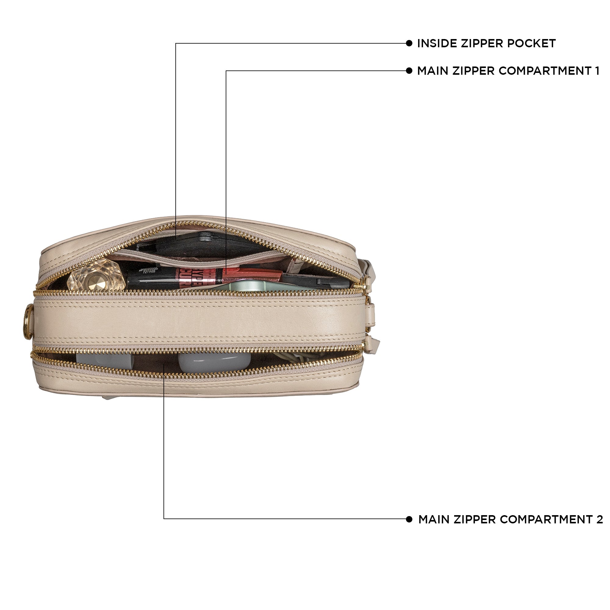 Clara Women’s Genuine Leather Sling Bag | Croco Embossed Crossbody & Travel Purse| Color- Beige Leather Talks