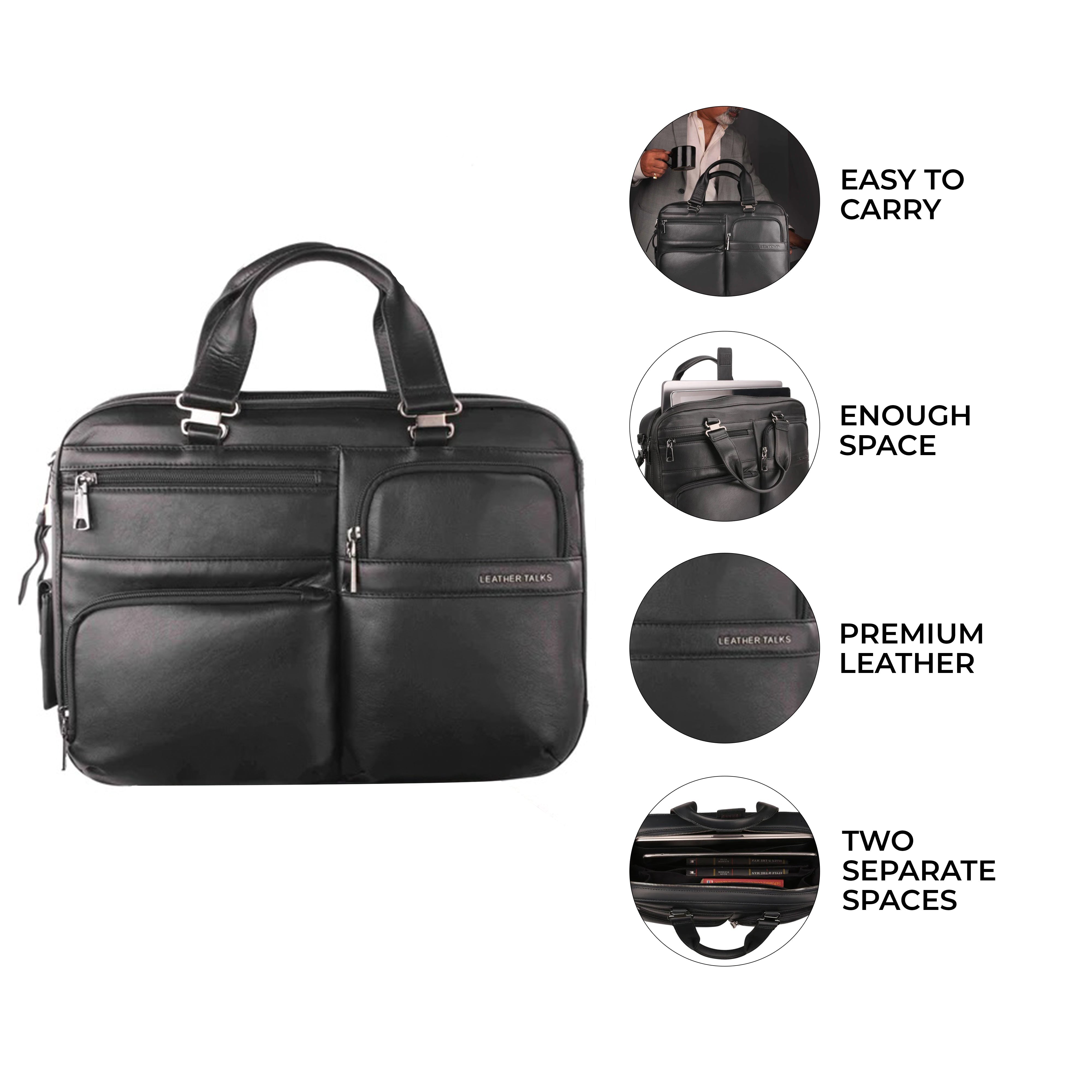 Jacob | Leather Briefcase For Men | 100% Genuine Leather | For Office Use | Colour: Black