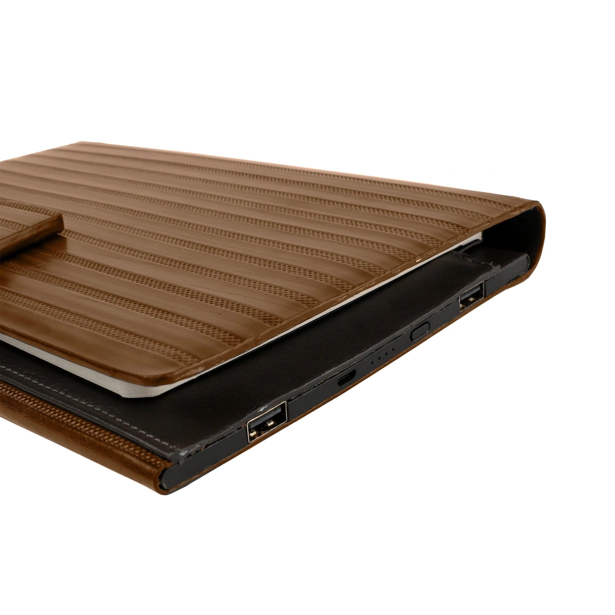 LT Smart Leather Notebook with Power Bank (5000 mAh) | Diary with Power Bank | Color: Italian VT Stripe Brown LeatherTalks