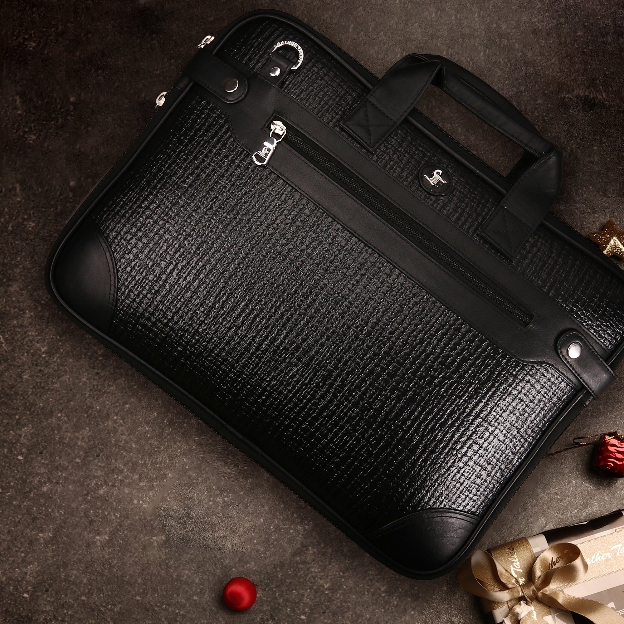 Ready to Ship Luxury Corporate Gift - Office Folio Bag III | Luxury Corporate Gift | Genuine Leather Portfolio Bag | For Office Use | Colour - Criss cross Black Leather Talks