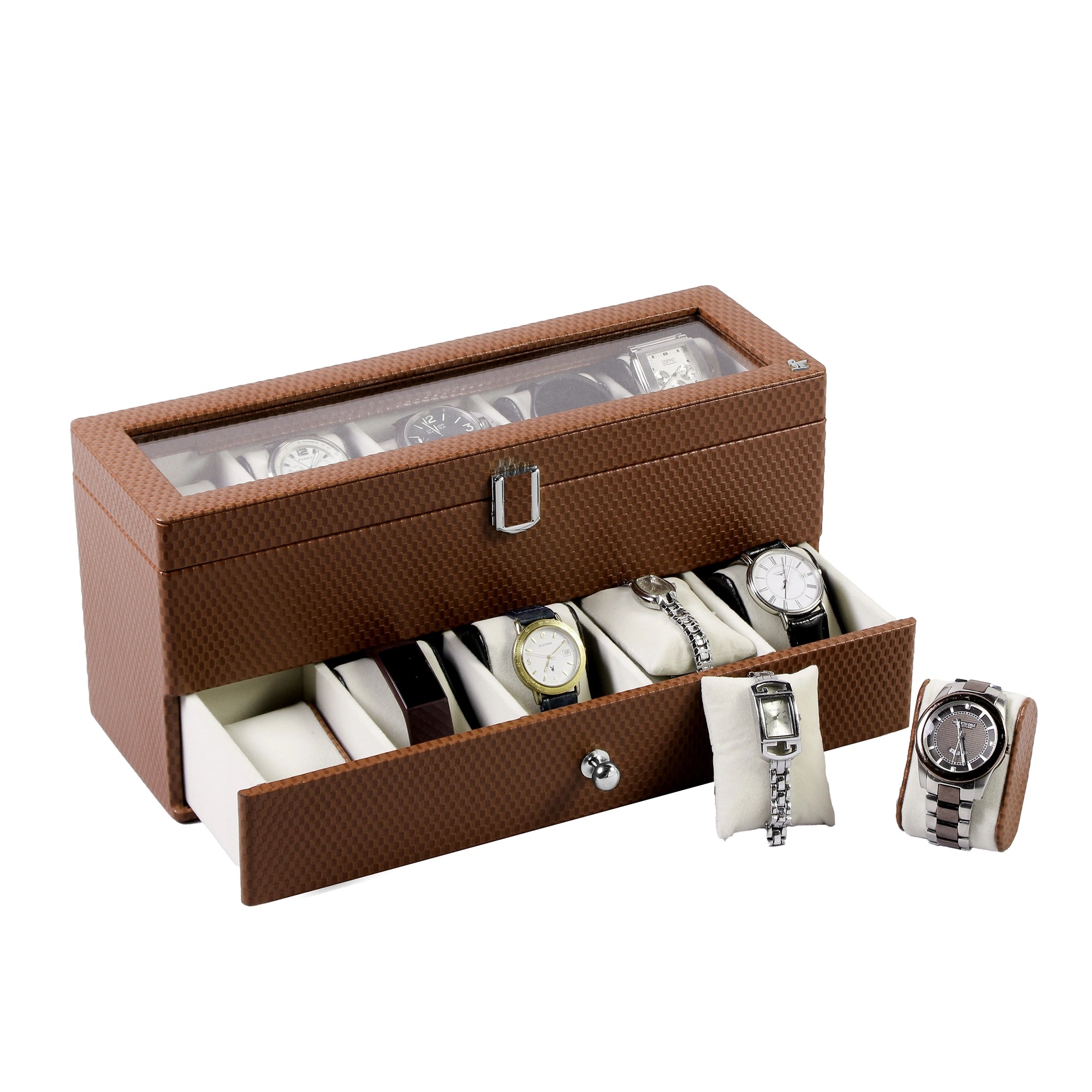 Bronx II Leather Watch Box / Case | 100% Genuine Leather | Can Hold 10 Watches | Acrylic Glass Top | Color: Croco Blue Leather Talks