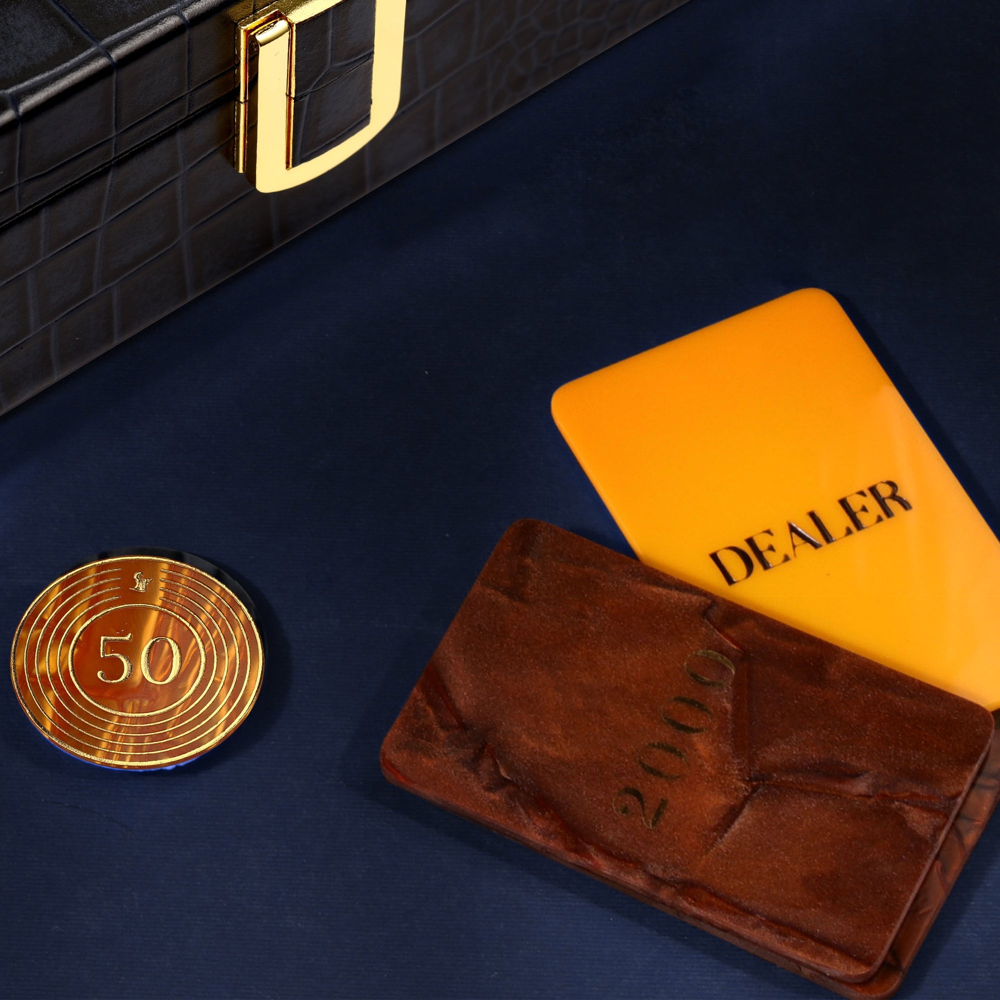 Leather Poker Box | Croco Embossed Genuine Leather | Color: Blue, Brown & Tan Leather Talks