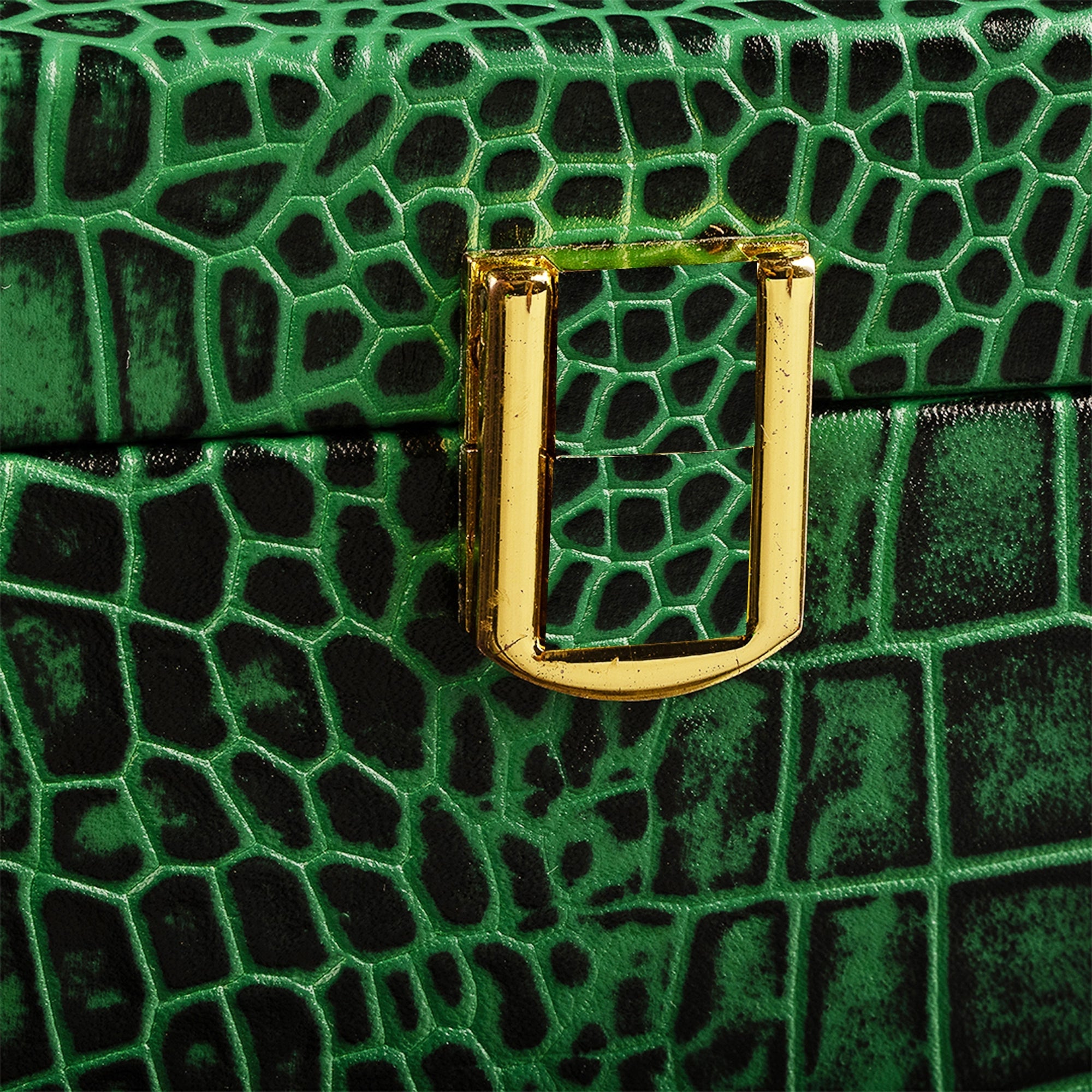 Bronx II Leather Watch Box / Case | 100% Genuine Leather | Can Hold 10 Watches | Acrylic Glass Top | Color: Croco Green Leather Talks