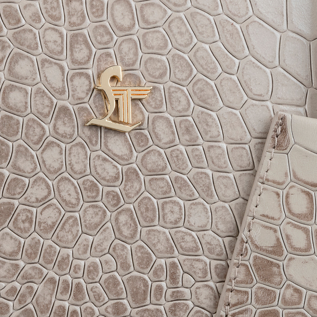 Clara Sr. Beige Colored Leather Handbag for Women | LOGO