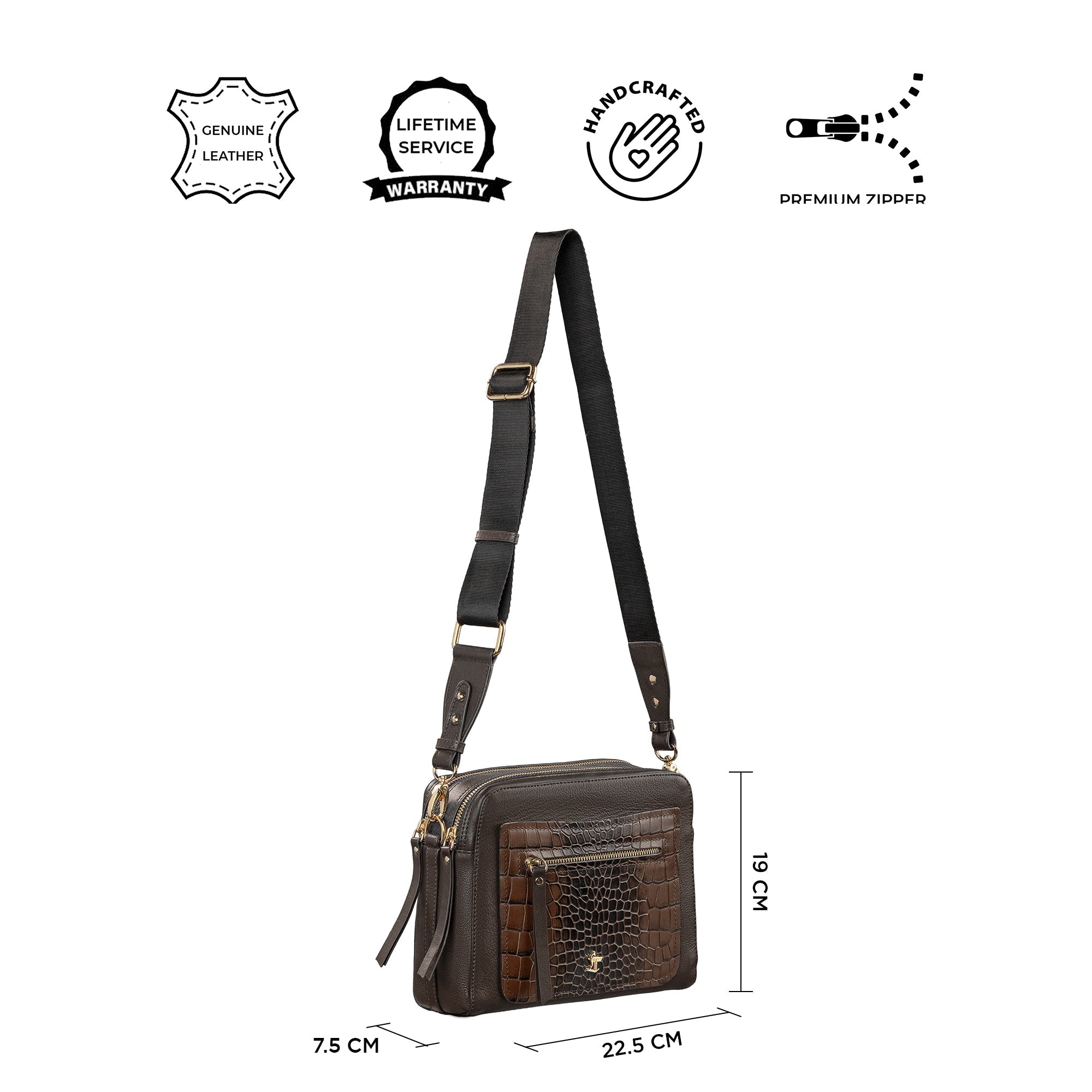 Clara Women’s Genuine Brown Leather Sling Bag | Front View
