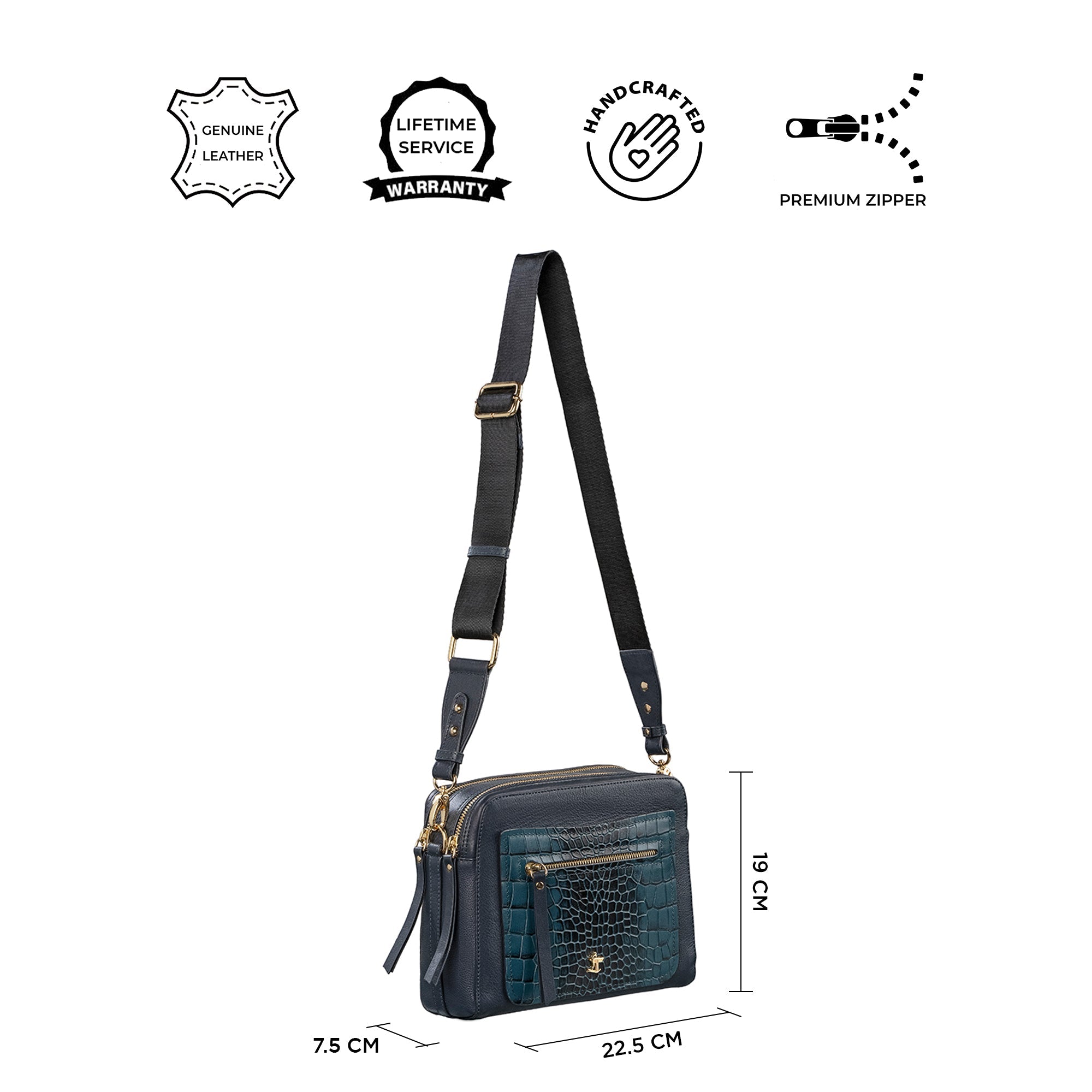 Clara Women’s Genuine Teal Blue Leather Sling Bag |