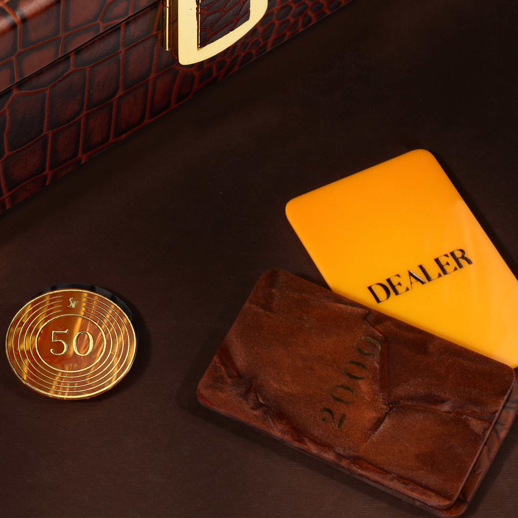 Leather Poker Box | Croco Embossed Genuine Leather | Luxury Playing Card Case | Premium Poker Gift Set | Color: Tan Leather Talks