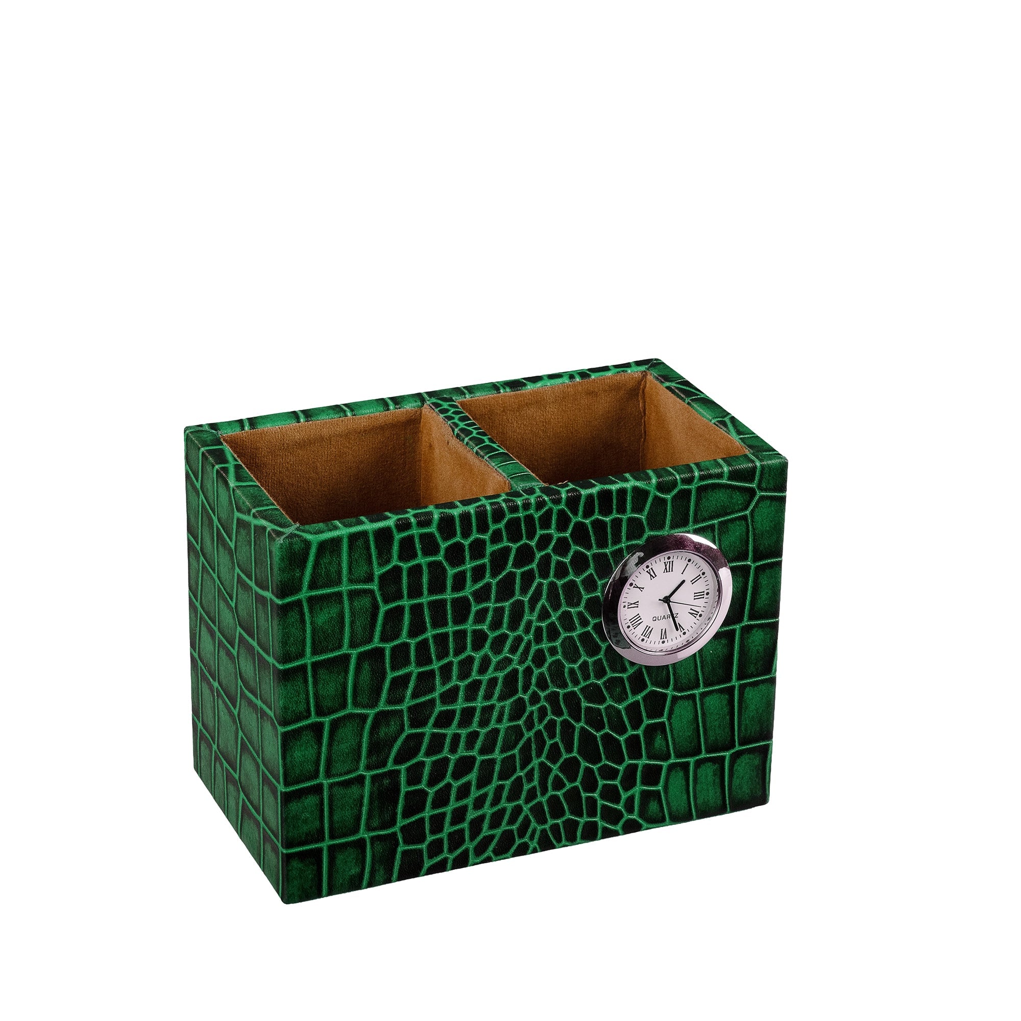 Desktop Planner Set I | Office Table Accessories| Croco Embossed Genuine Leather | Color- Green Leather Talks