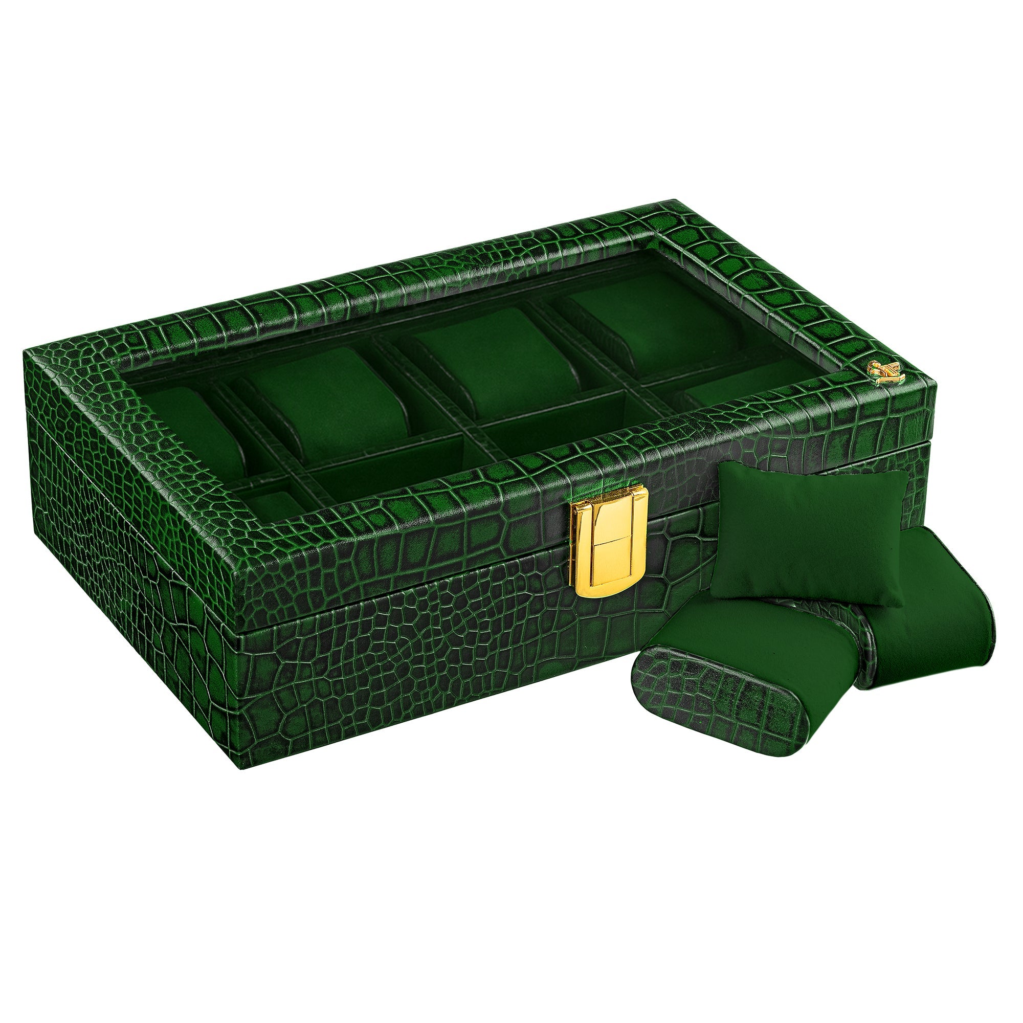 Bronx II Genuine Leather Watch Box for Men | 8 Slot Luxury Watch Organizer | Croco Embossed Premium Watch Case | Color: Green Leather Talks