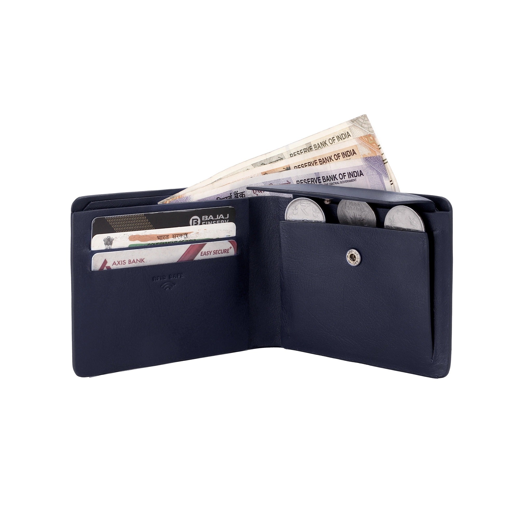 Austin Bifold Stitchless Leather Wallet | Genuine Leather | RFID Safe | Colour: Blue LeatherTalks