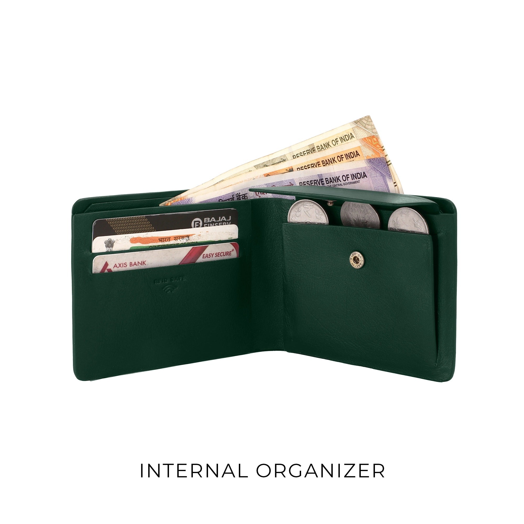 Austin Bifold Stitchless Leather Wallet | Genuine Leather | RFID Safe | Colour: Green LeatherTalks