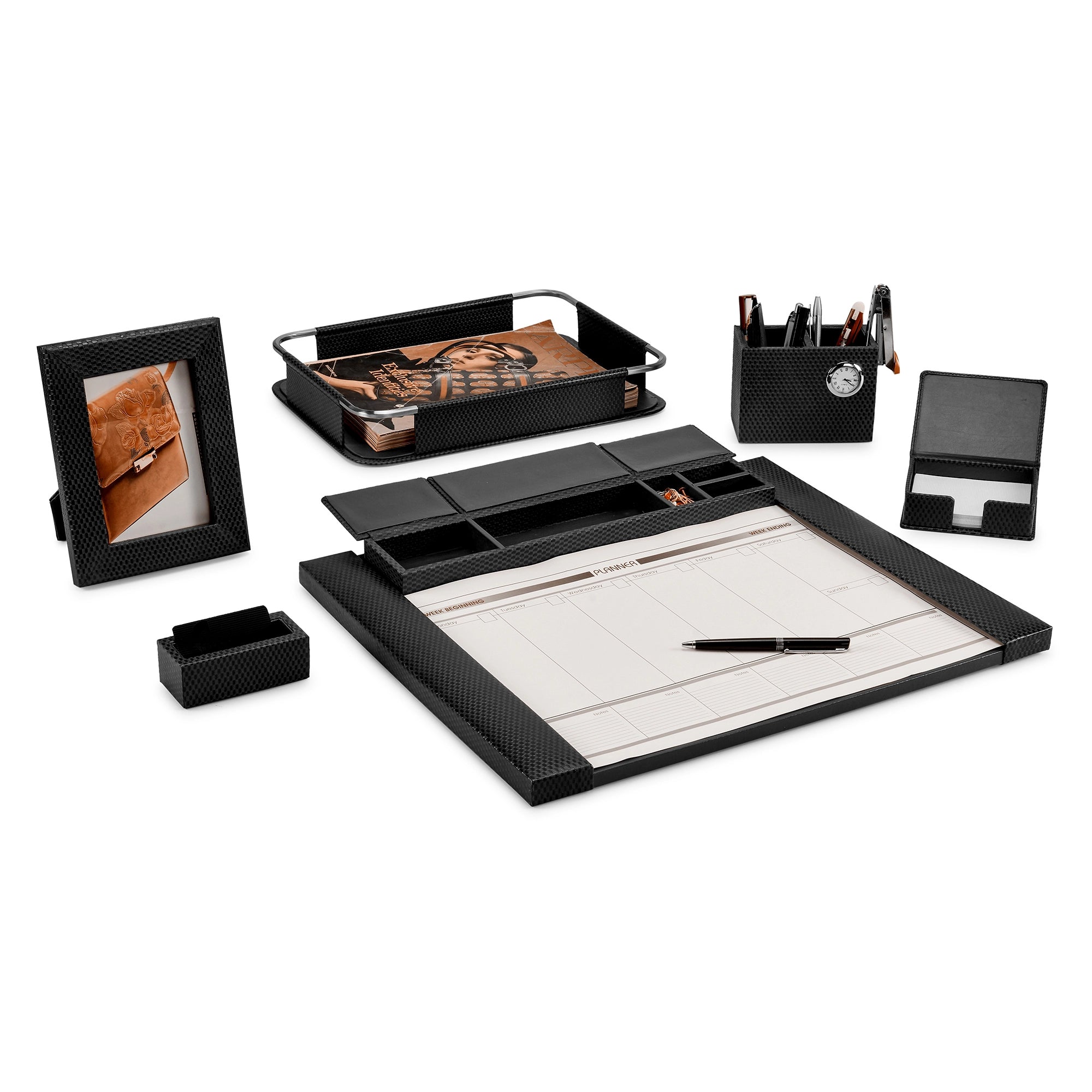 Desktop Planner Set I | Office Table Accessories| Color- Brick Black Leather Talks
