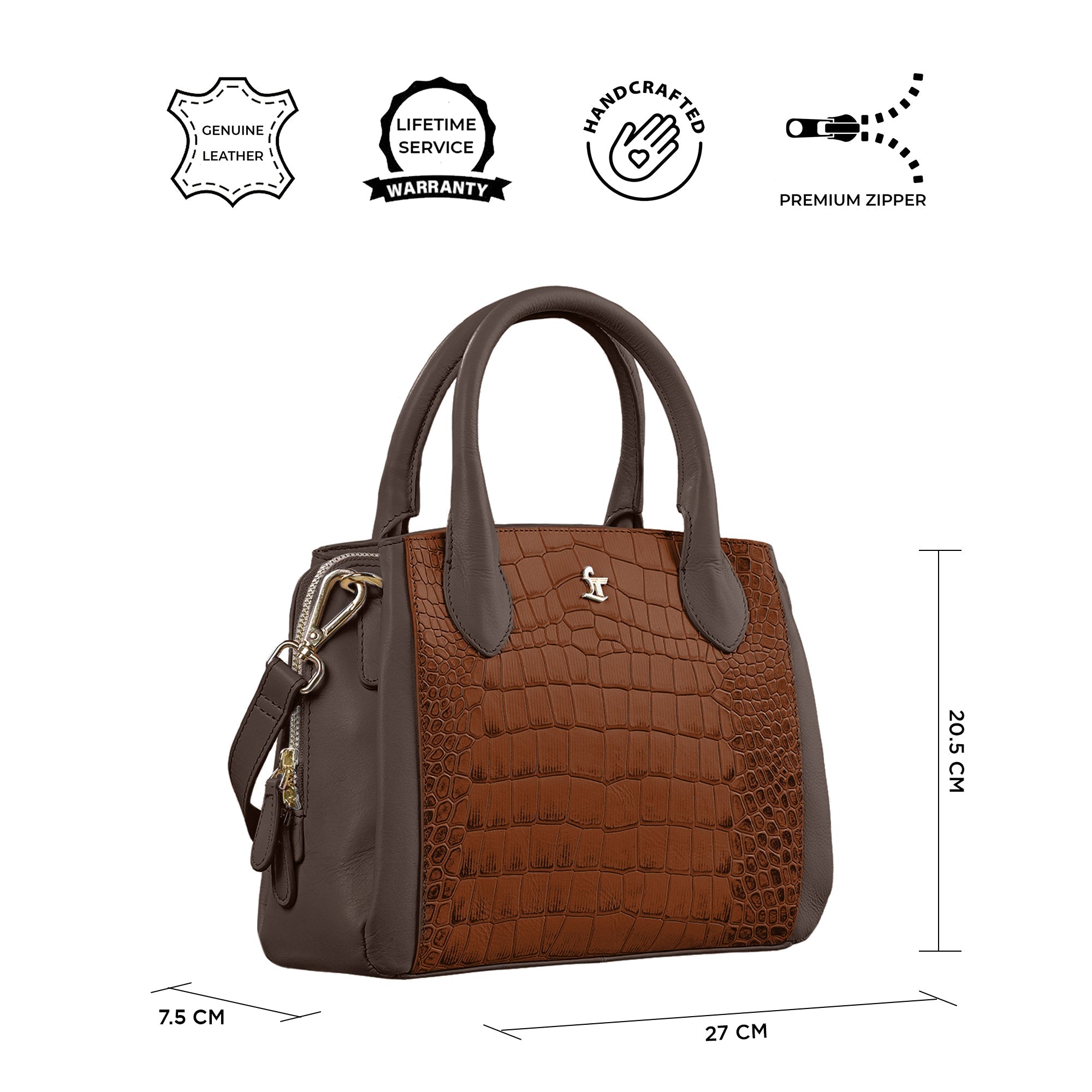 Clara Jr. Leather Handbag for Women | Genuine Brown Croco Embossed Sling Bag | Color: Brown Leather Talks
