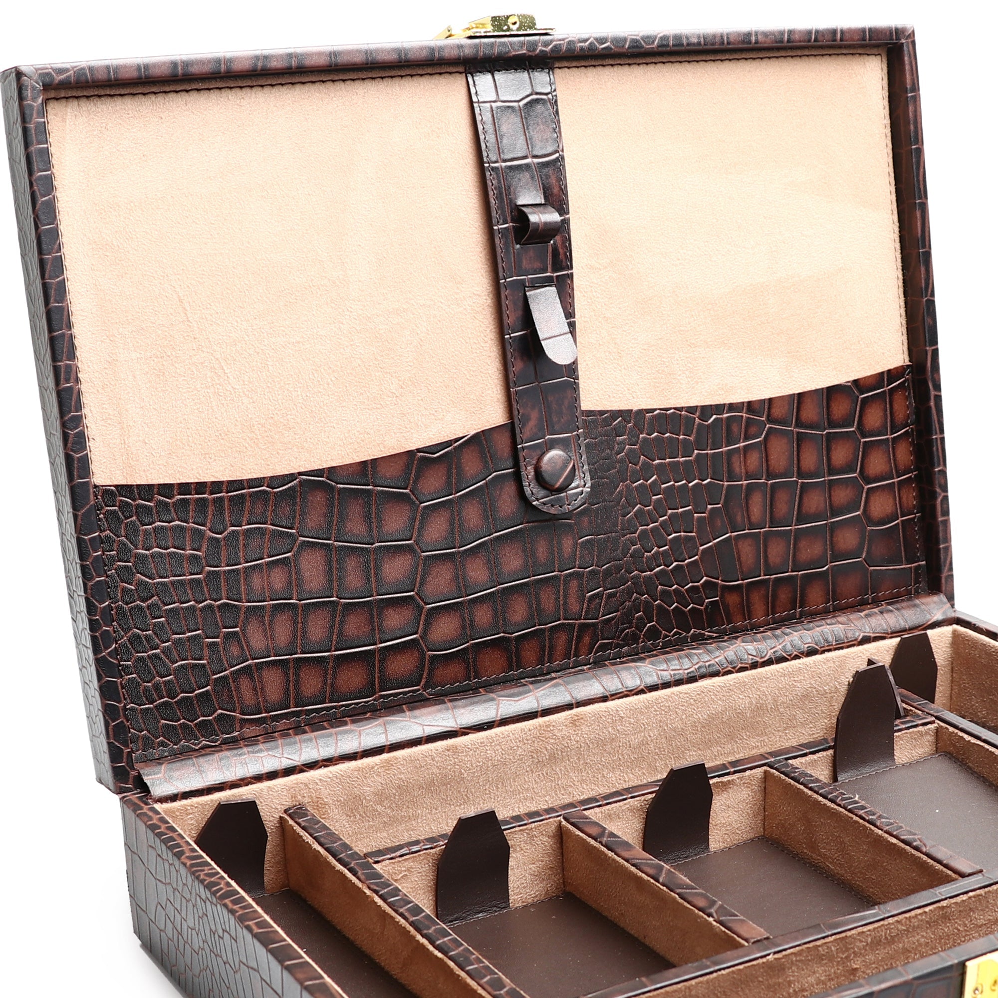 Leather Poker Box | Croco Embossed Genuine Leather | Color: Brown, Blue & Tan Leather Talks
