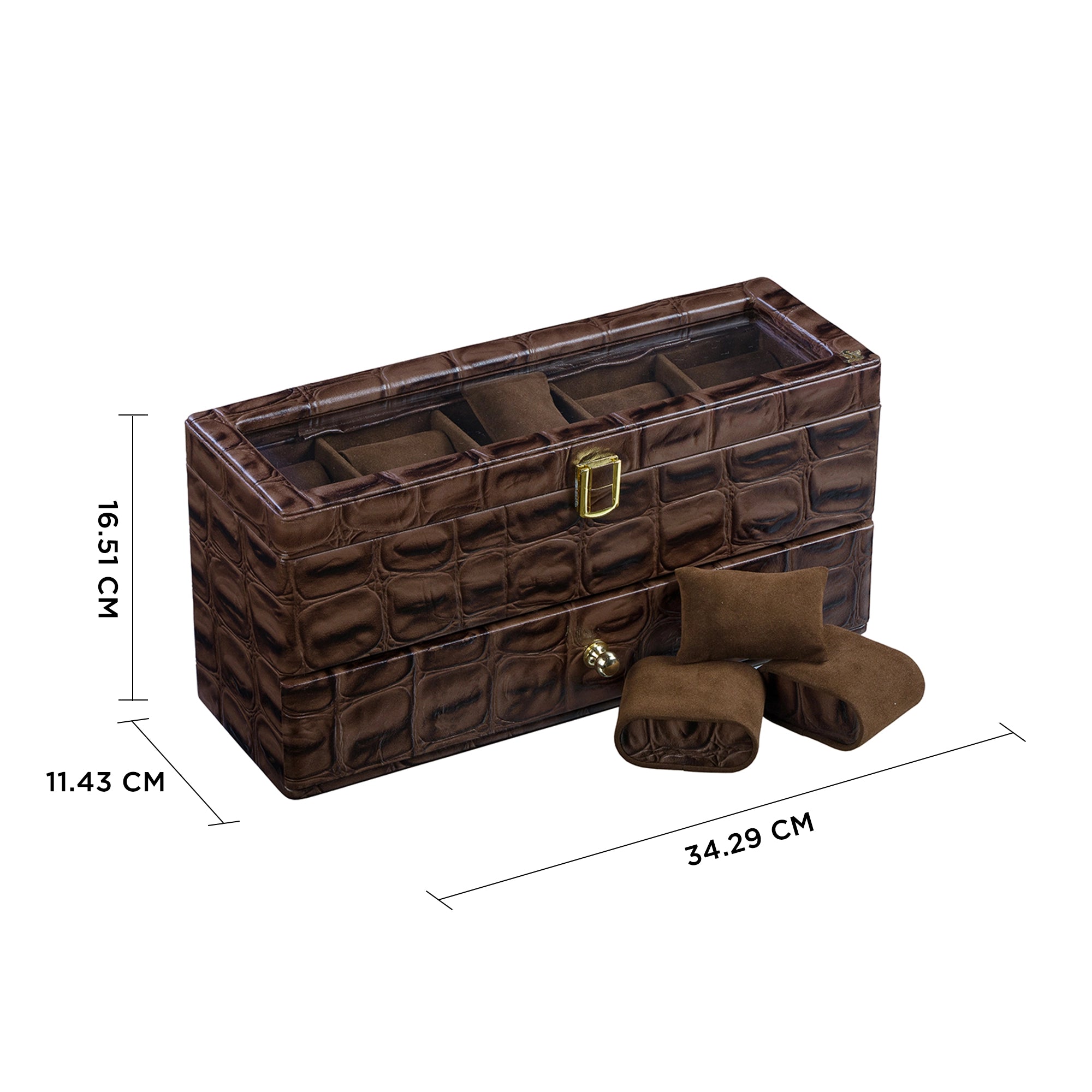 Bronx II Leather Watch Box / Case | 100% Genuine Leather | Can Hold 10 Watches | Acrylic Glass Top | Color: Crocotail Brown Leather Talks