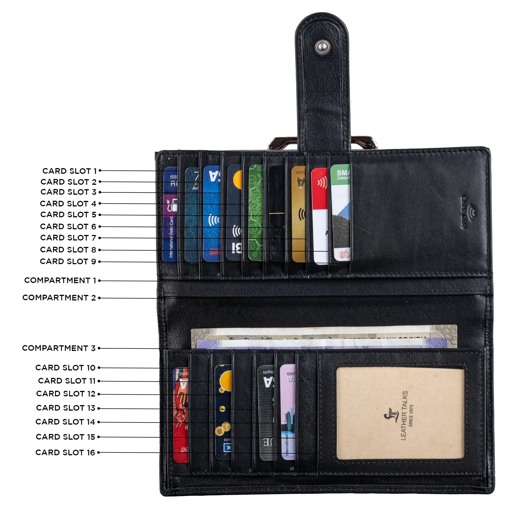 Clara 2 Ladies Wallet | Premium Leather Women’s Wallet | Elegant Daily Essentials Organizer | Black Leather Talks