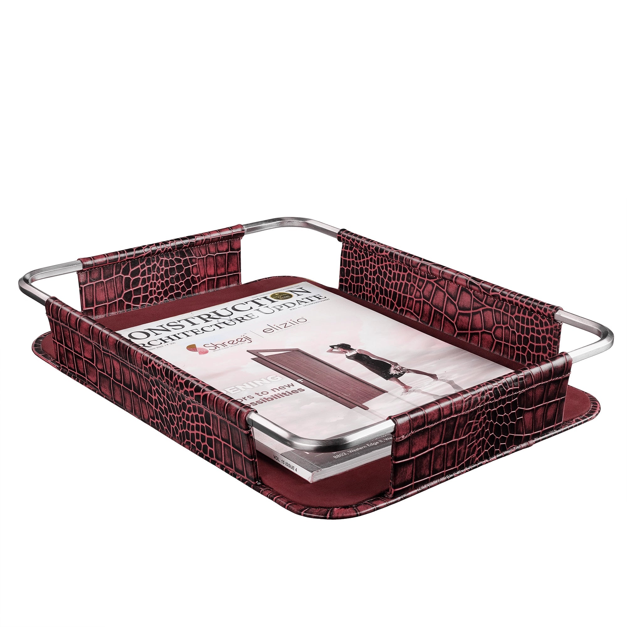 Corporate New Year Gift | Desktop Planner Set I | Office Table Accessories| Croco Embossed Genuine Leather | Color- Cherry Leather Talks