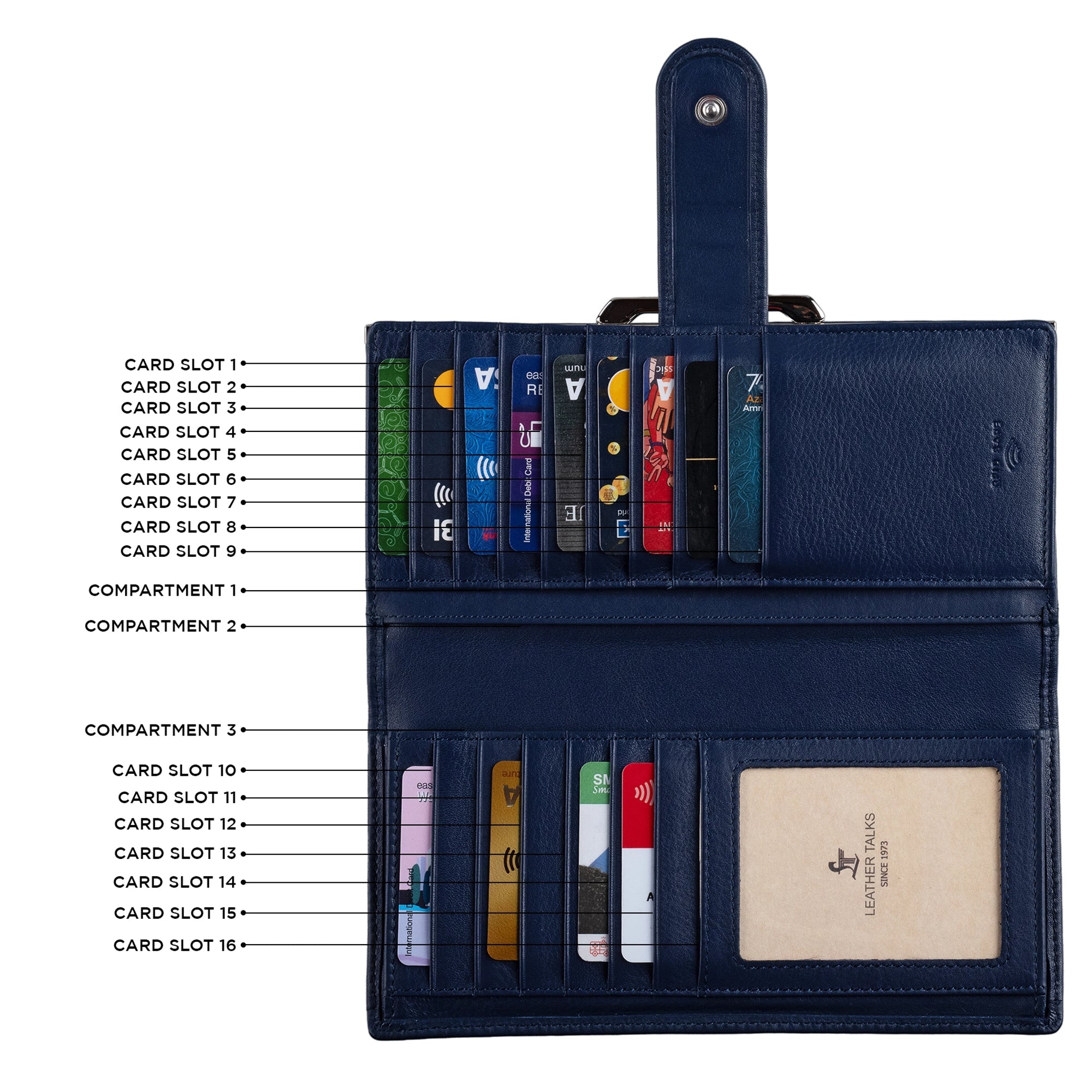 Clara 2 Ladies Wallet | Premium Leather Women’s Wallet | Elegant Daily Essentials Organizer | Colour: Blue Leather Talks