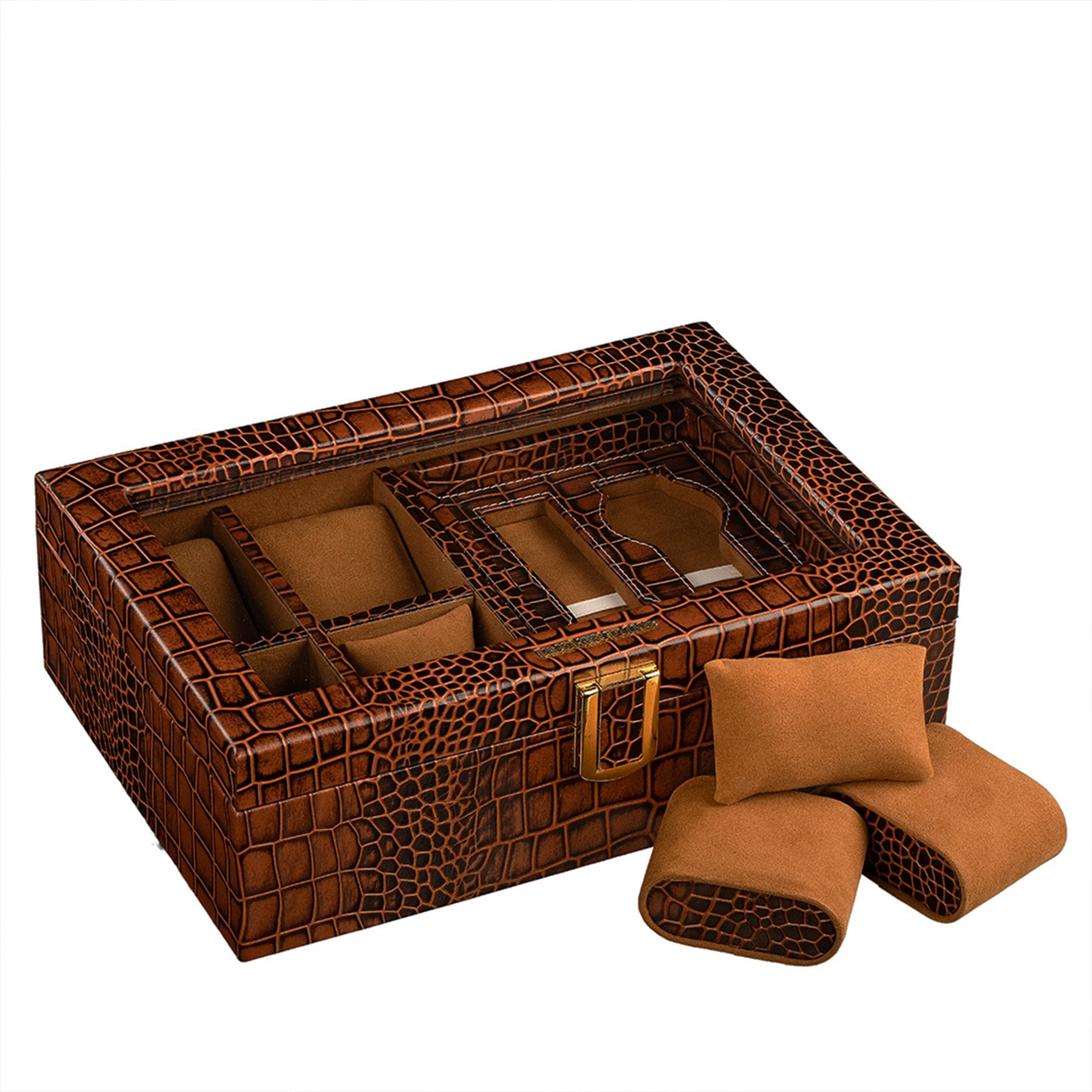 Galio Leather Watch Box / Case | Genuine Leather Watch Box for Men | Can Hold 8 Watches | Acrylic Glass Top | Color: Croco Tan Leather Talks