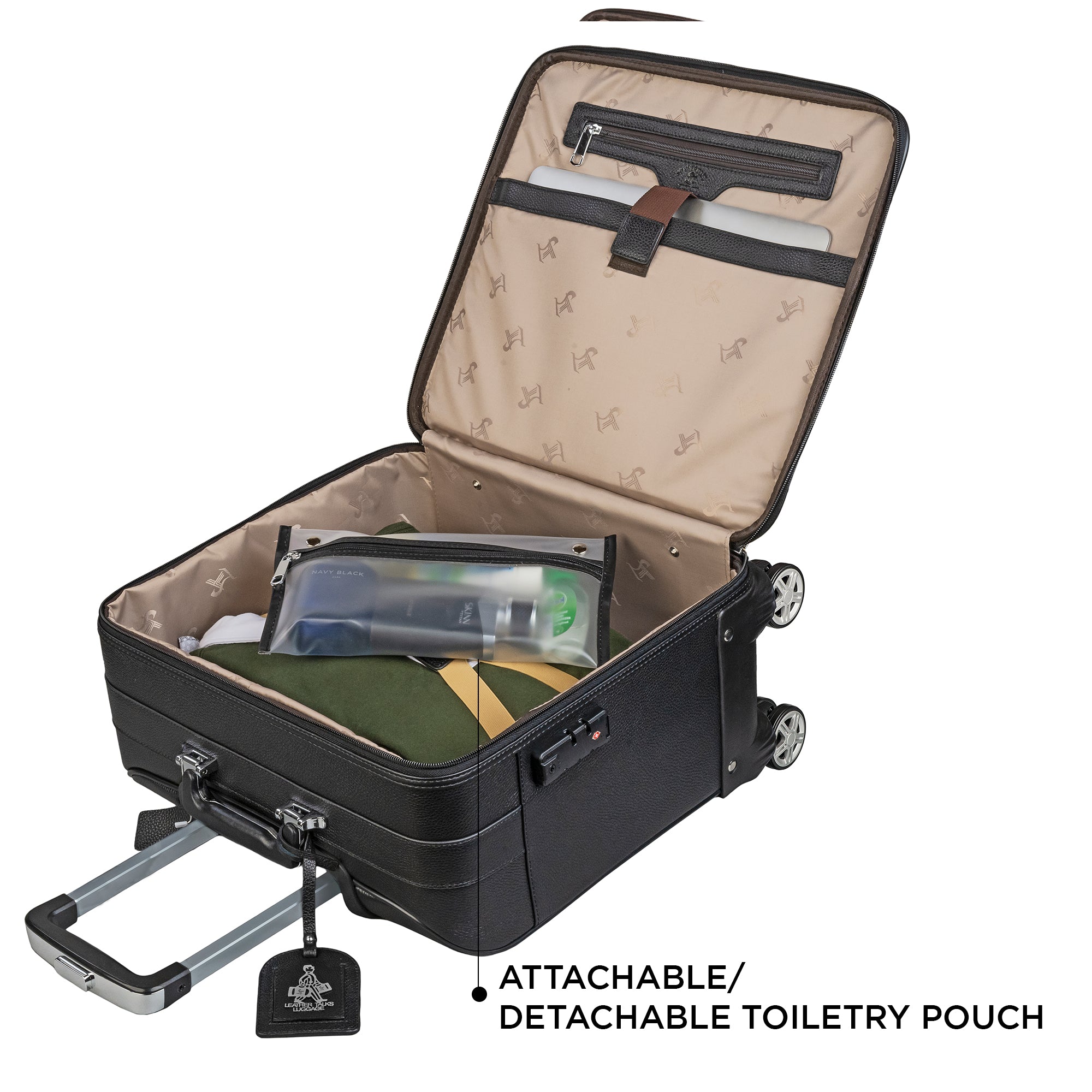 Black Genuine Leather Travel Trolley Bag